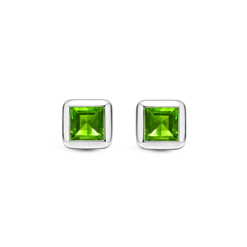 Sterling Silver Peridot Square Framed Stud Earrings