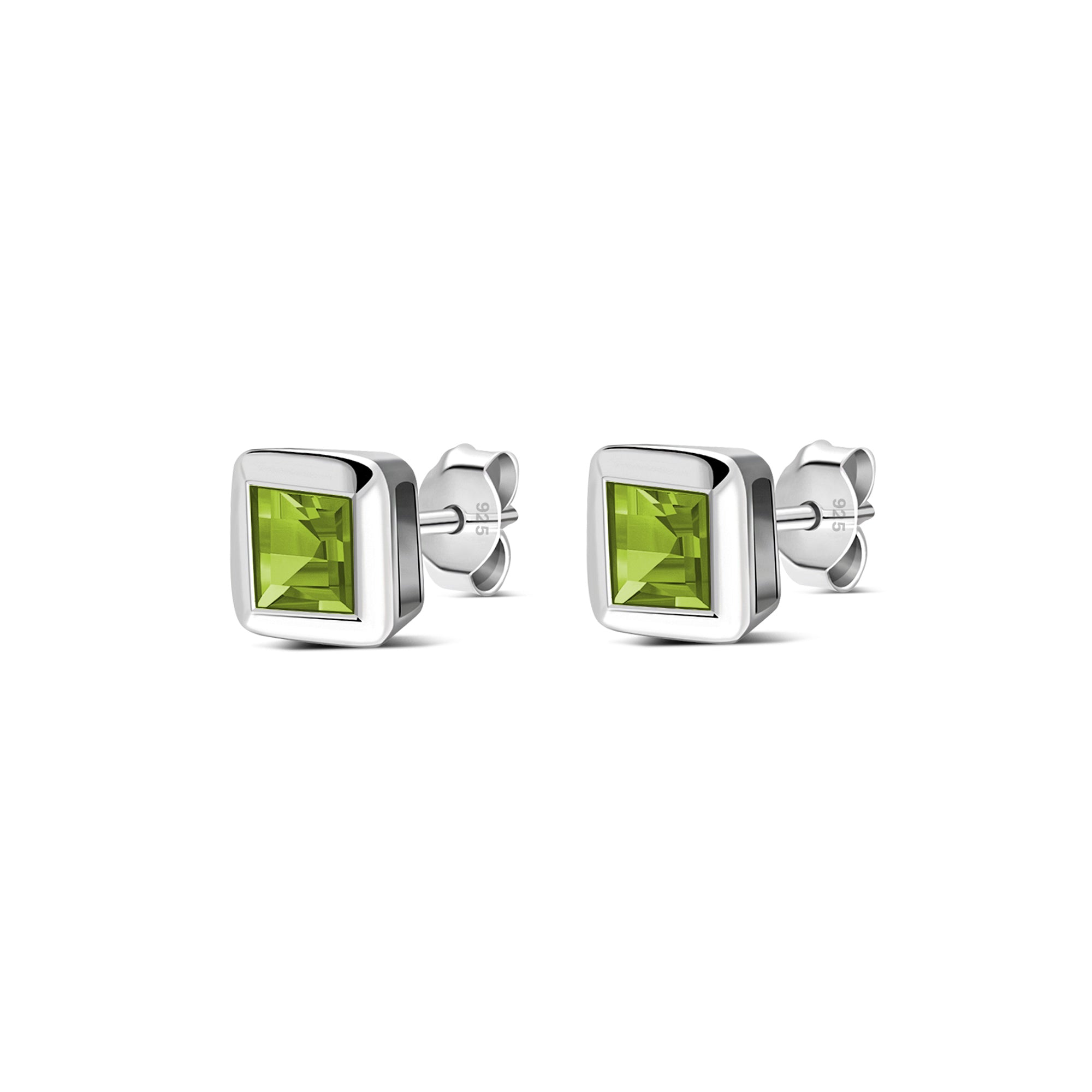 Sterling Silver Peridot Square Framed Stud Earrings