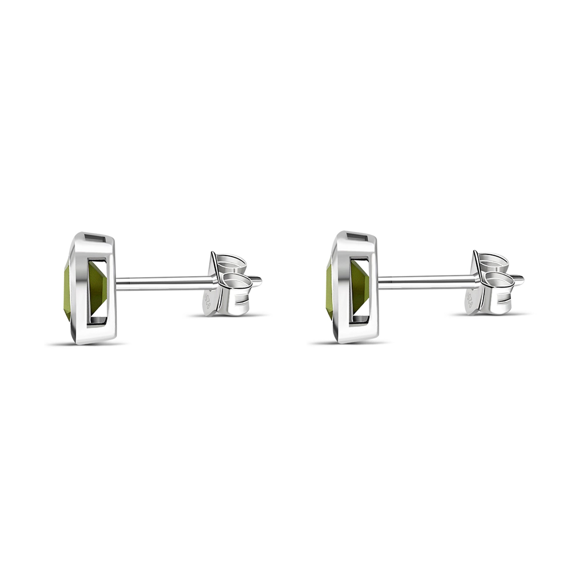 Sterling Silver Peridot Square Framed Stud Earrings