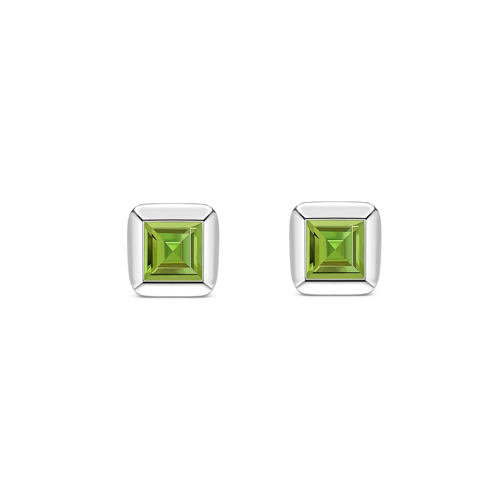 Sterling Silver Peridot Square Framed Stud Earrings