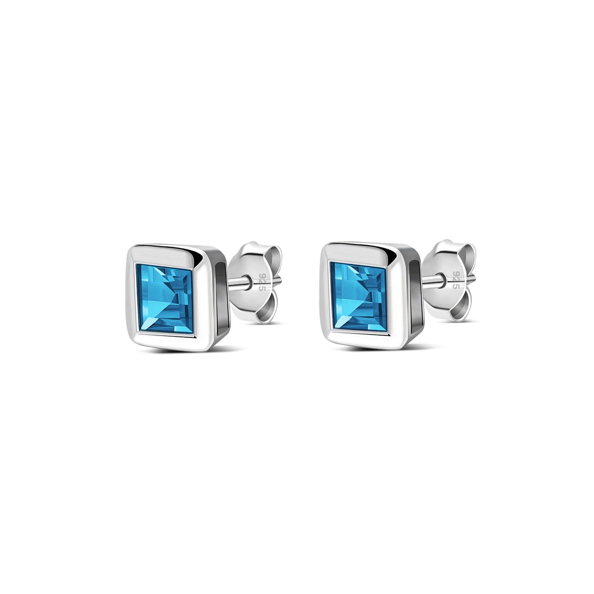 Sterling Silver Swiss Blue Topaz Square Framed Stud Earrings