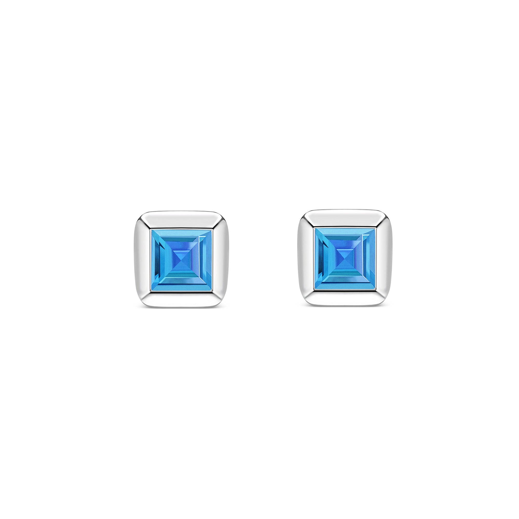 Sterling Silver Swiss Blue Topaz Square Framed Stud Earrings