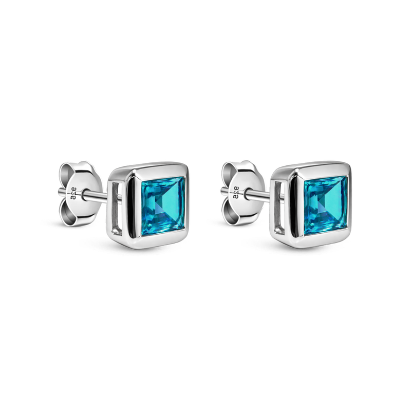 Sterling Silver Swiss Blue Topaz Square Framed Stud Earrings