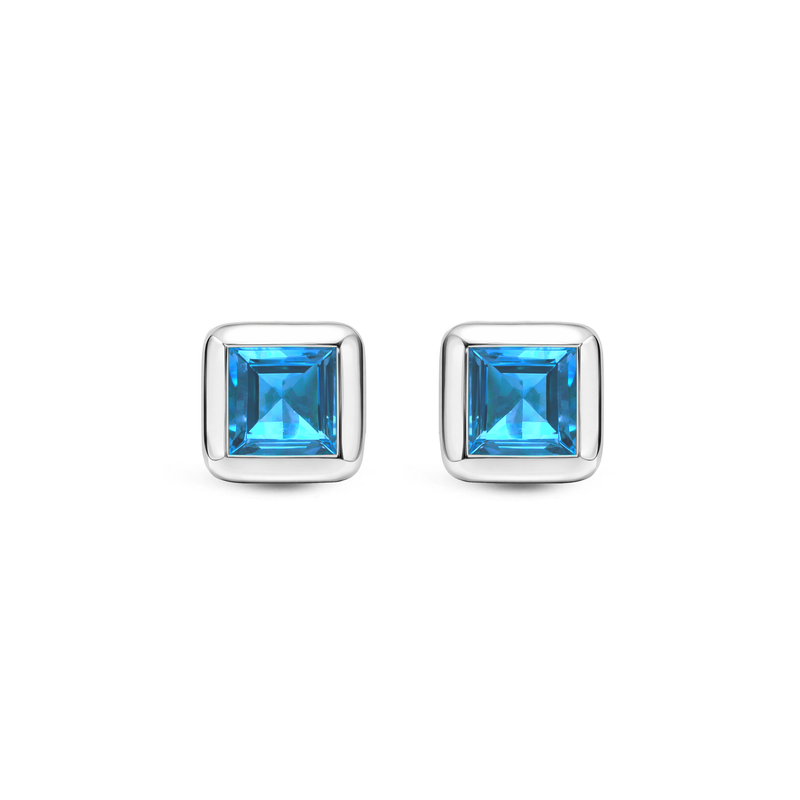 Sterling Silver Swiss Blue Topaz Square Framed Stud Earrings
