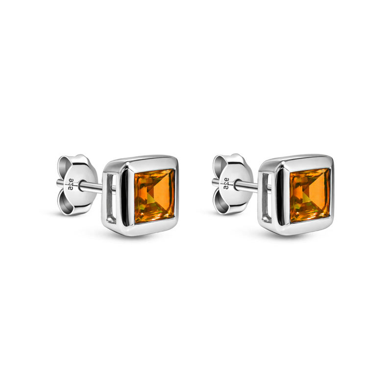 Sterling Silver Citrine Square Framed Stud Earrings