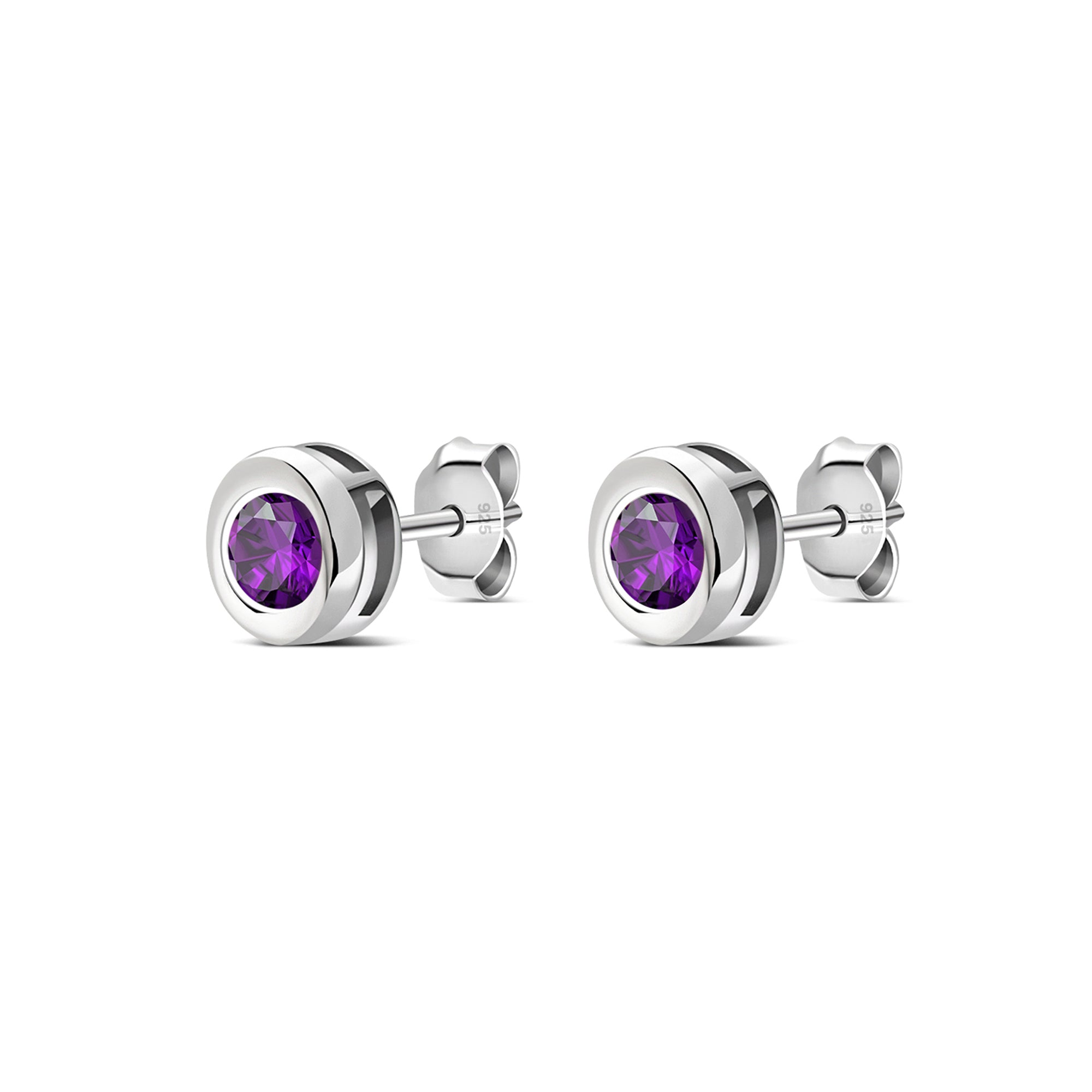 Sterling Silver Amethyst 4mm Round Framed Stud Earrings