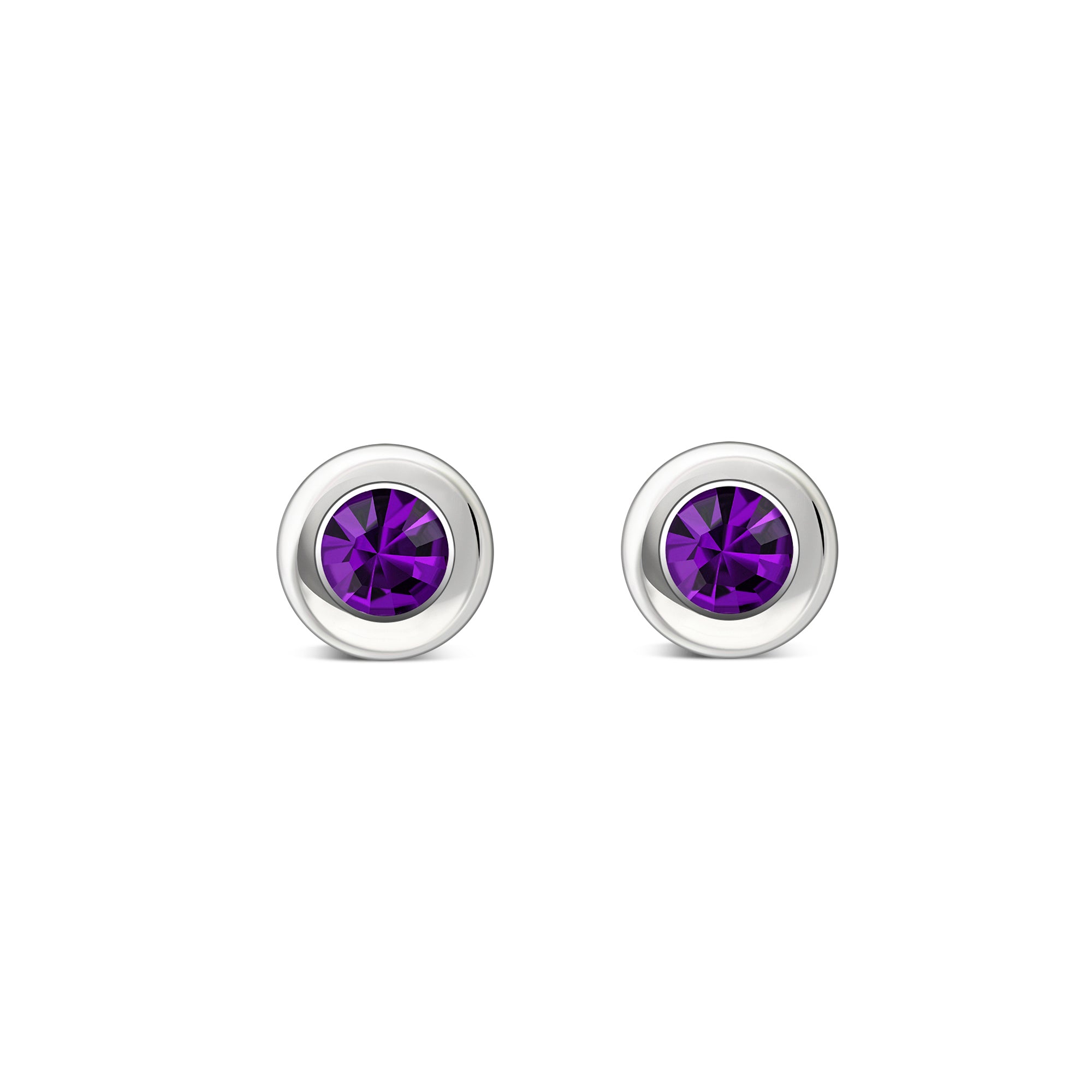 Sterling Silver Amethyst 4mm Round Framed Stud Earrings