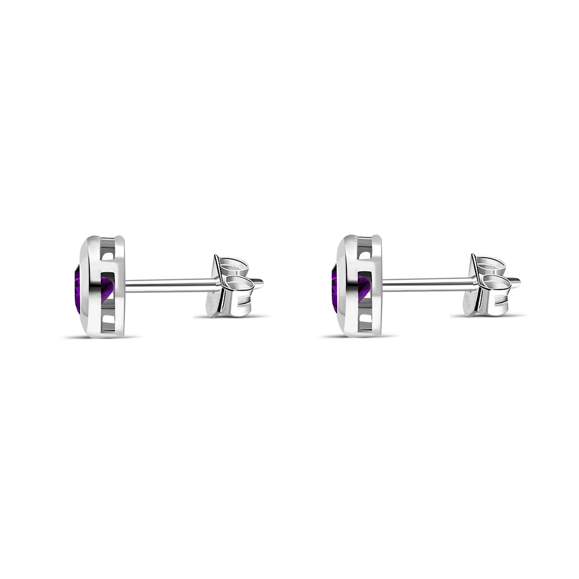 Sterling Silver Amethyst 4mm Round Framed Stud Earrings