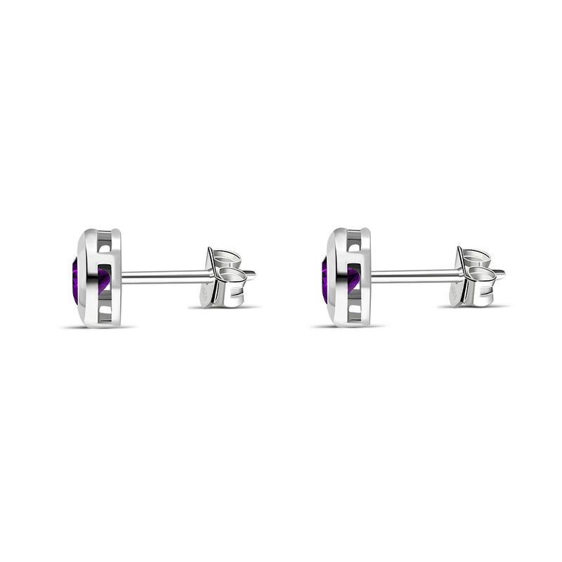 Sterling Silver Amethyst 4mm Round Framed Stud Earrings