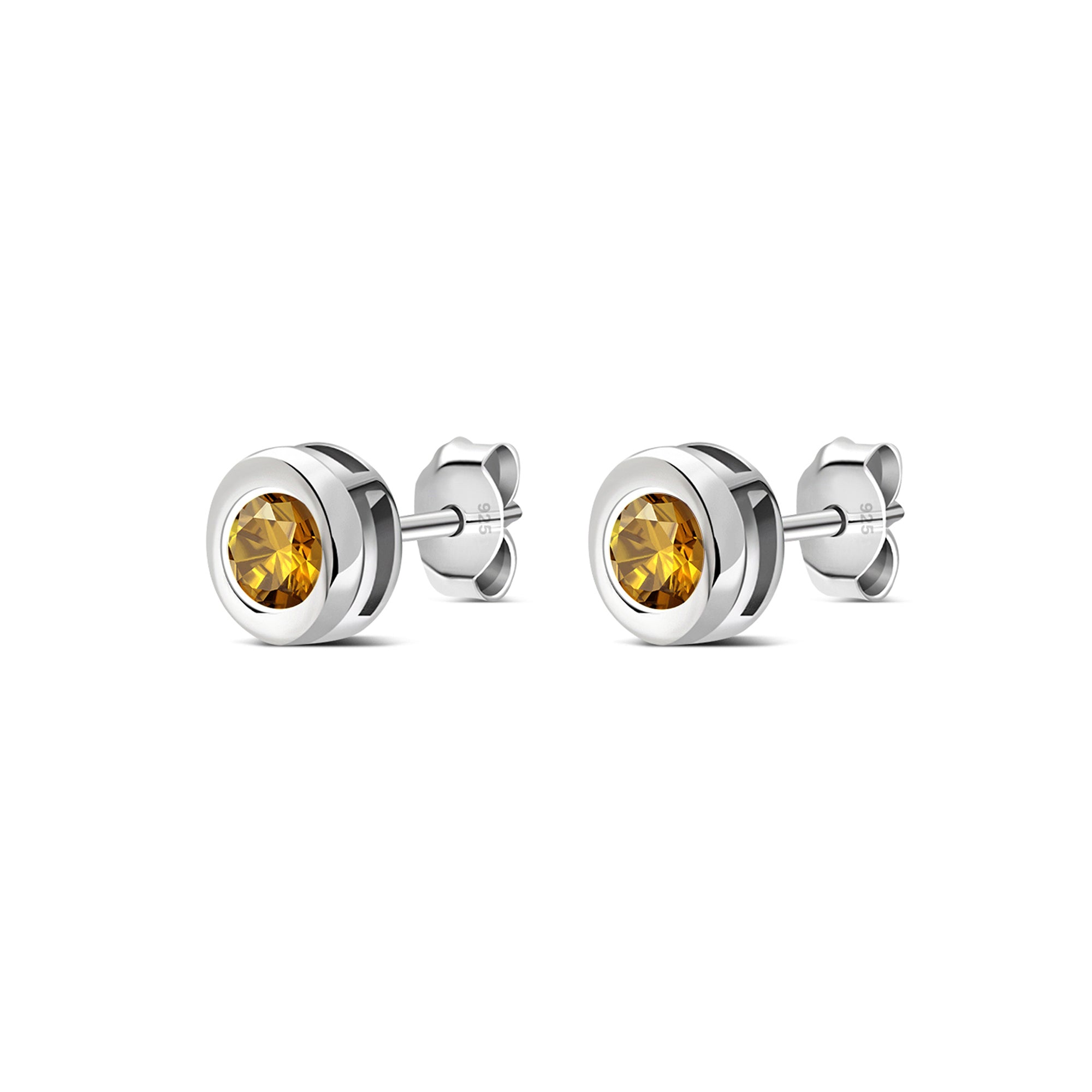 Sterling Silver Citrine 4mm Round Framed Stud Earrings