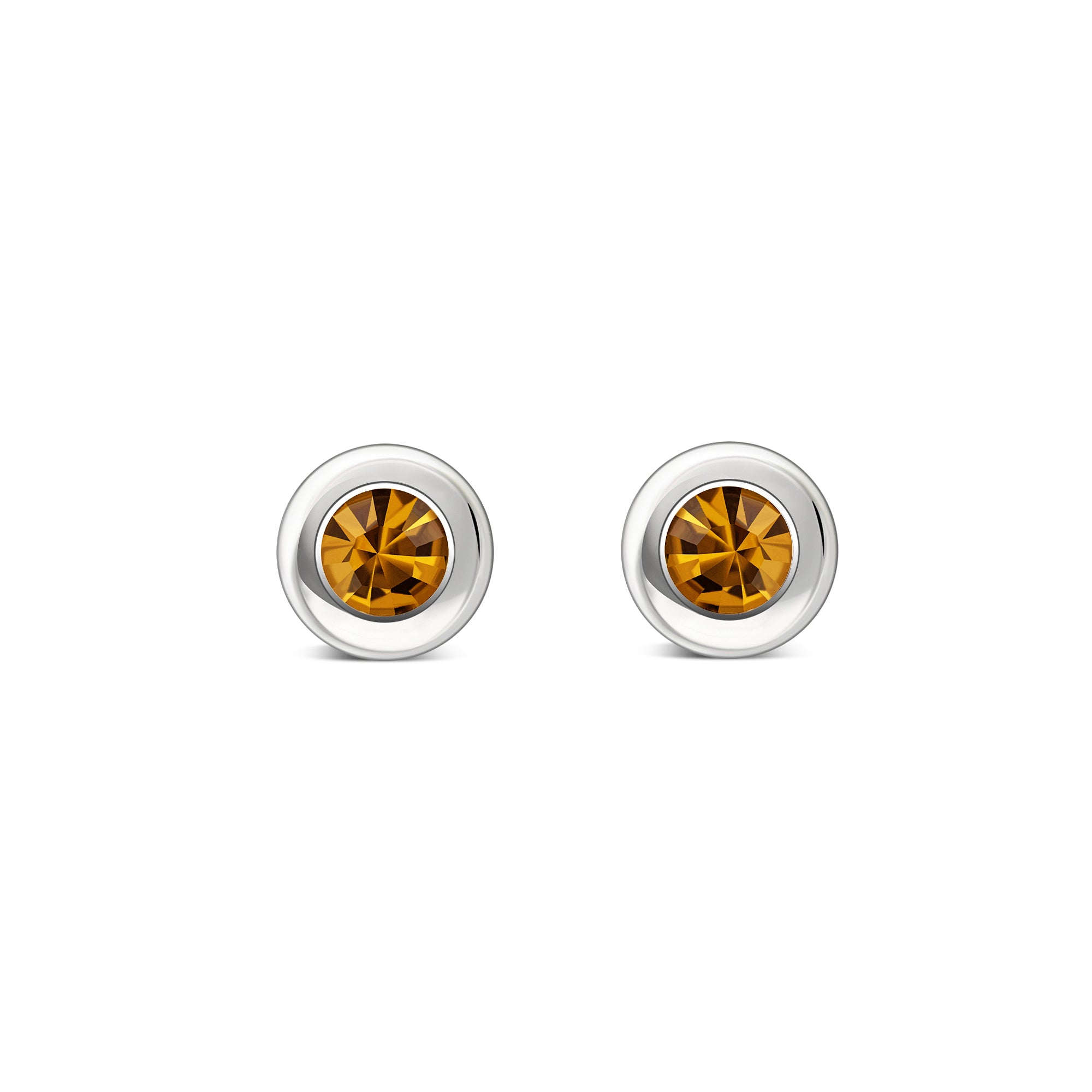 Sterling Silver Citrine 4mm Round Framed Stud Earrings