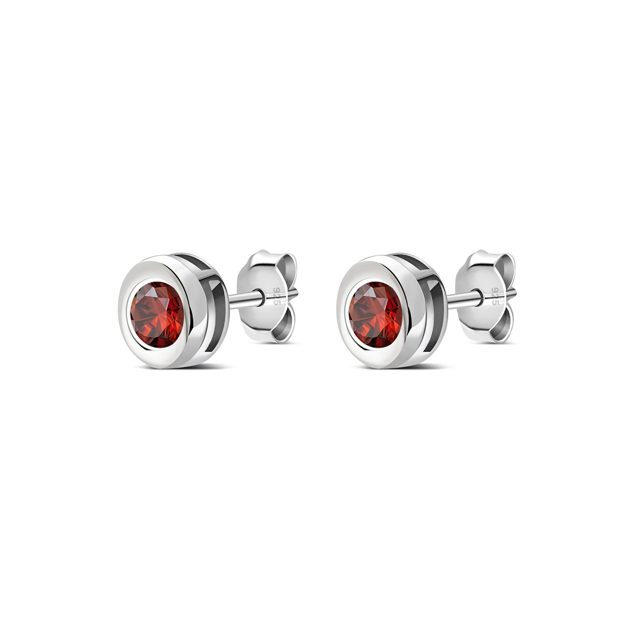 Sterling Silver Garnet 4mm Round Framed Stud Earrings