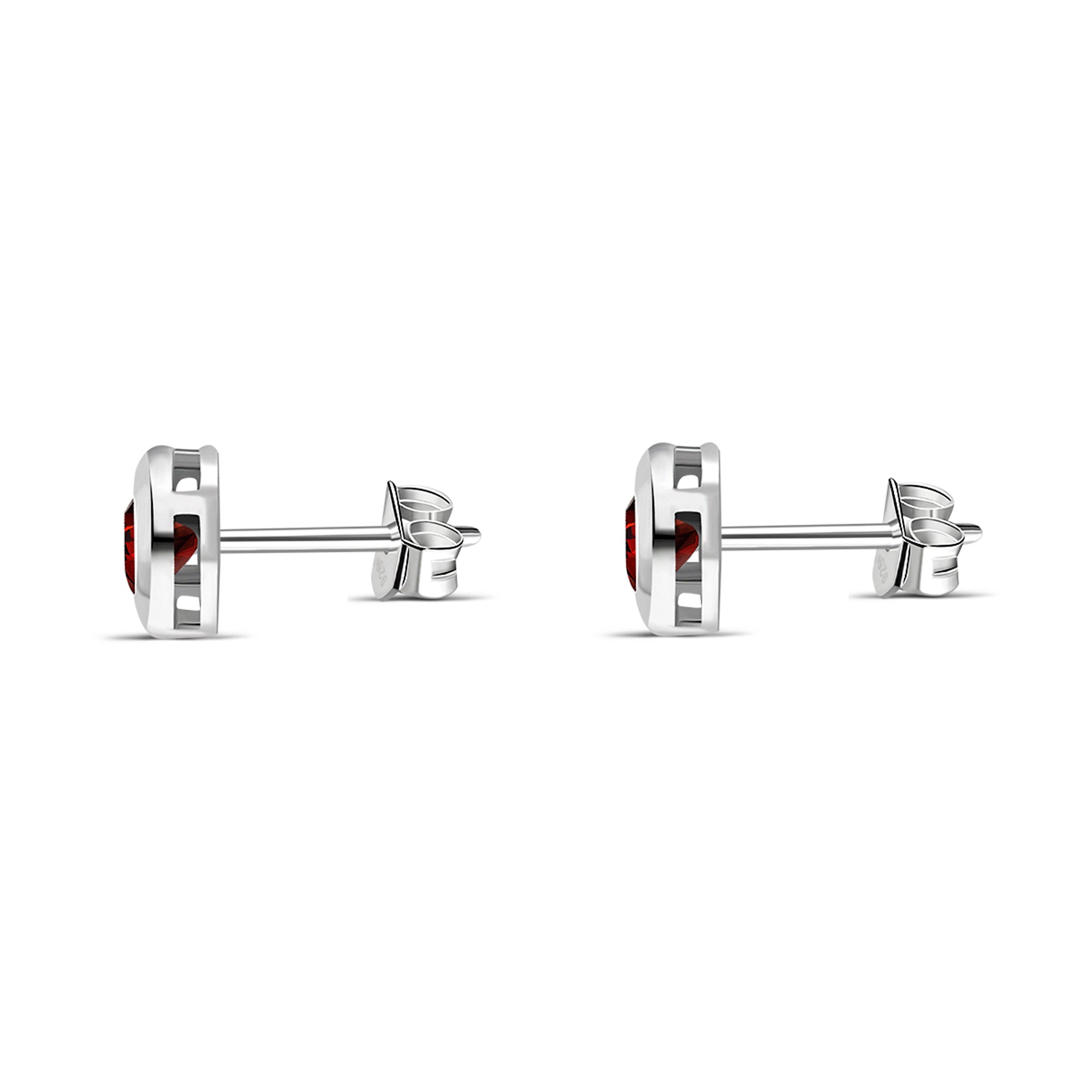 Sterling Silver Garnet 4mm Round Framed Stud Earrings