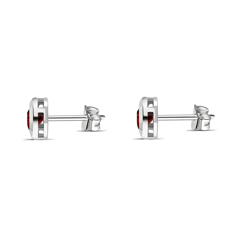 Sterling Silver Garnet 4mm Round Framed Stud Earrings