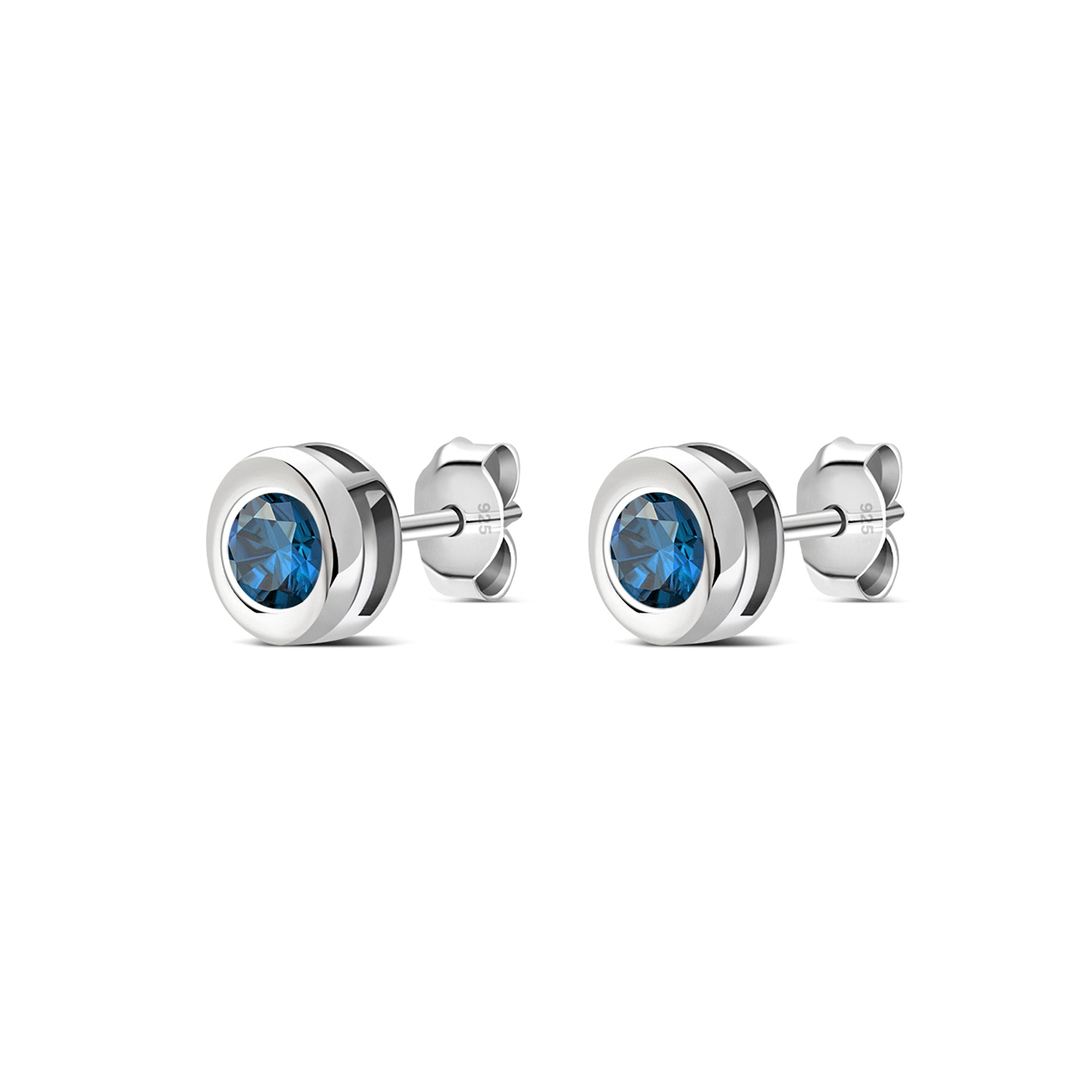 Sterling Silver London Blue Topaz 4mm Round Framed Stud Earrings