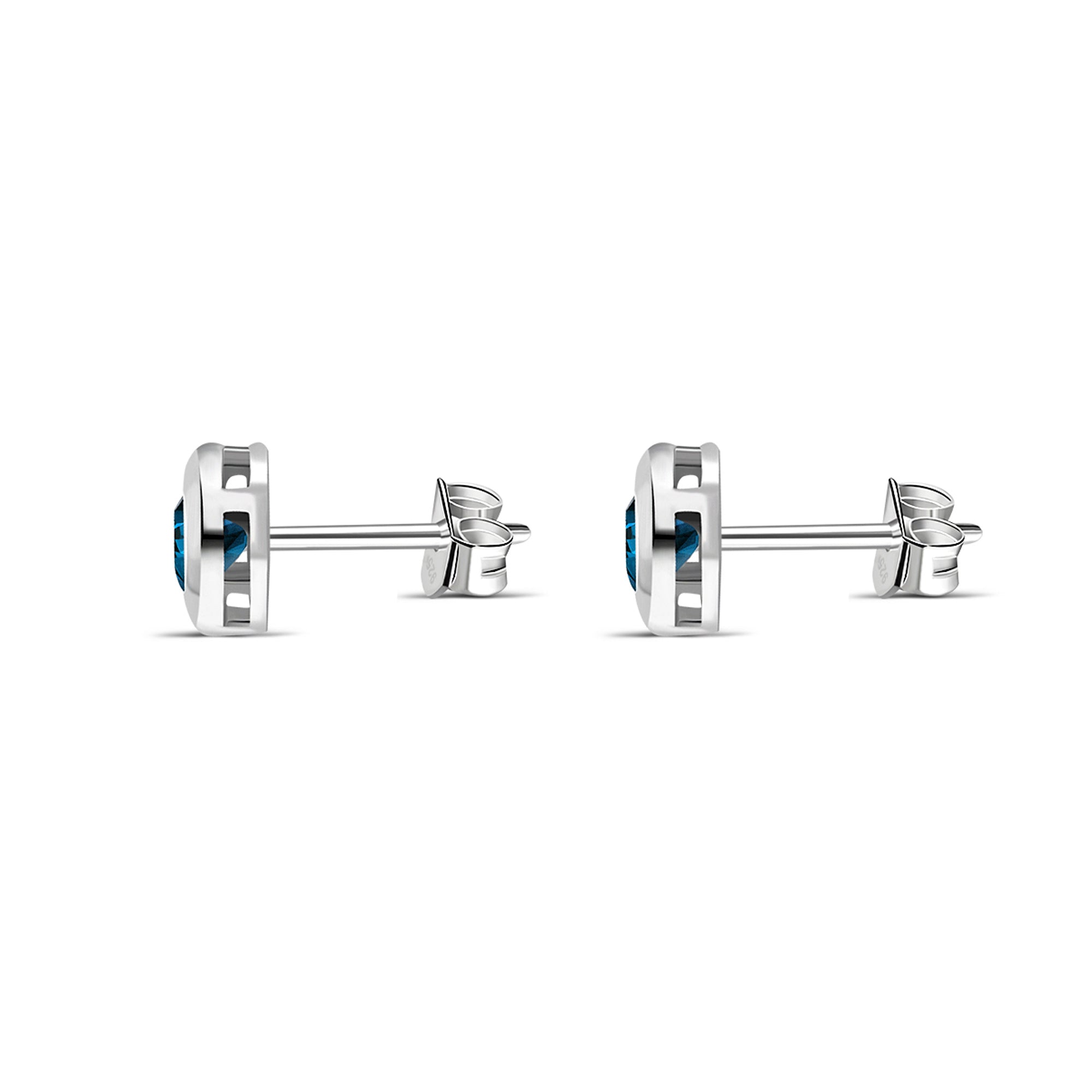 Sterling Silver London Blue Topaz 4mm Round Framed Stud Earrings