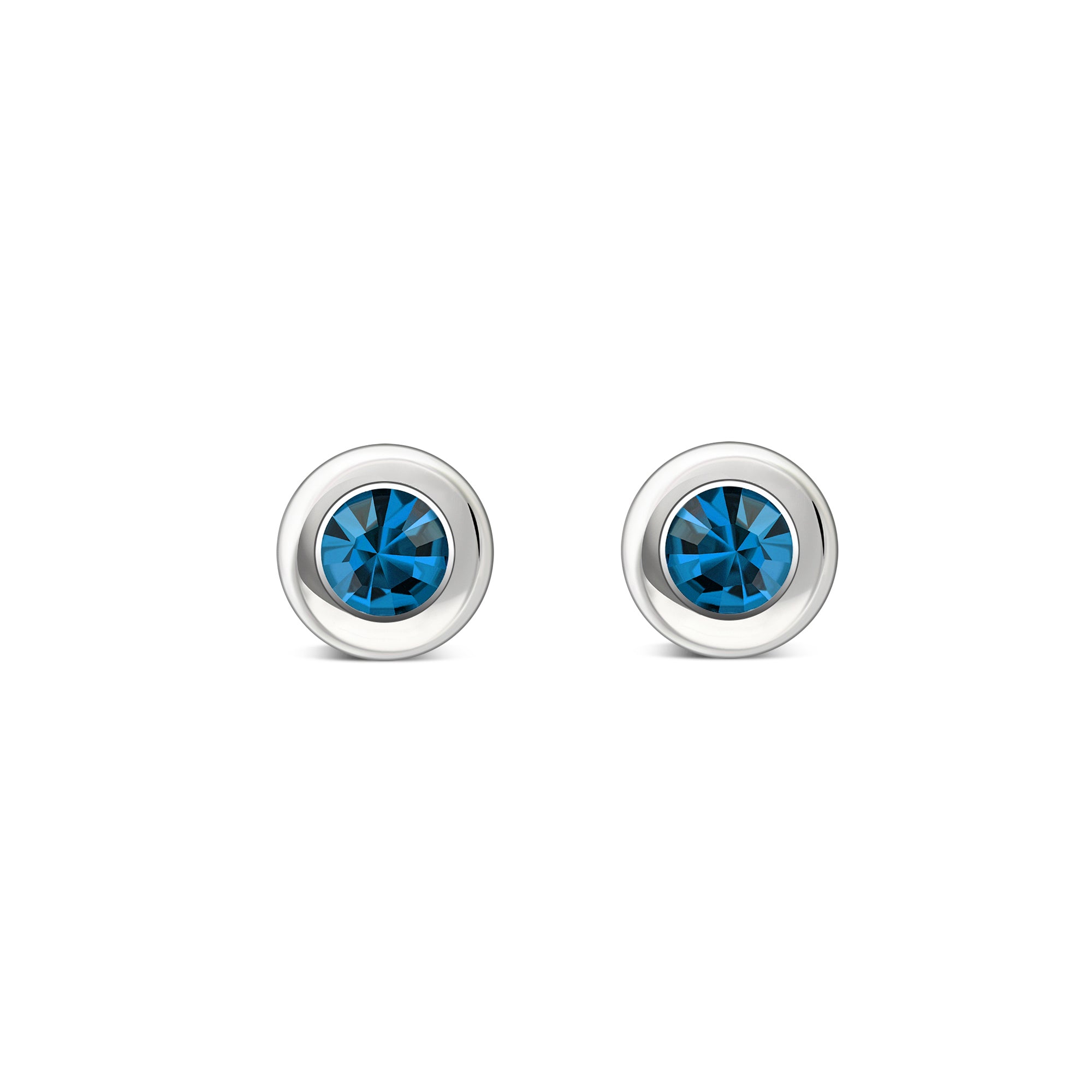 Sterling Silver London Blue Topaz 4mm Round Framed Stud Earrings