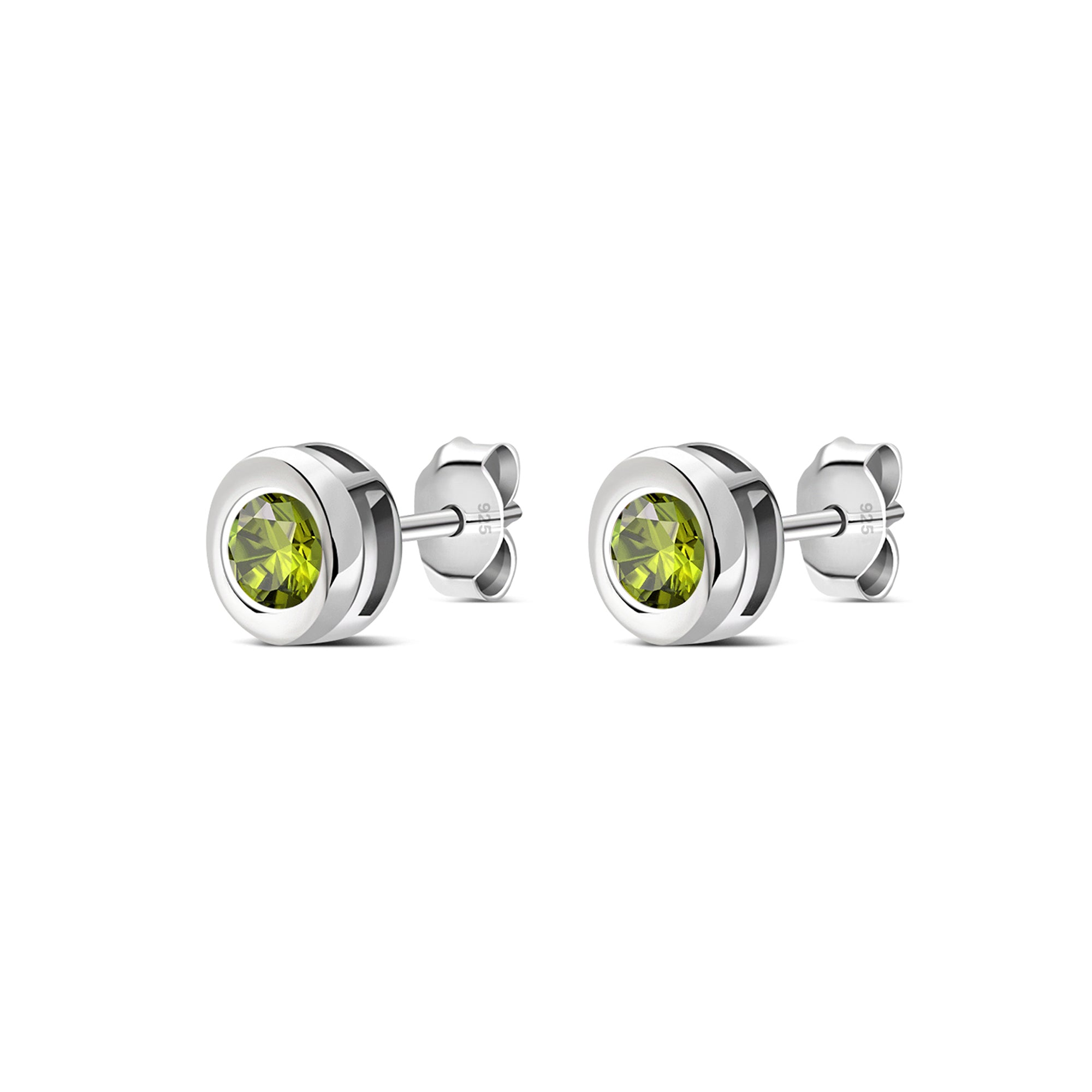 Sterling Silver Peridot 4mm Round Framed Stud Earrings