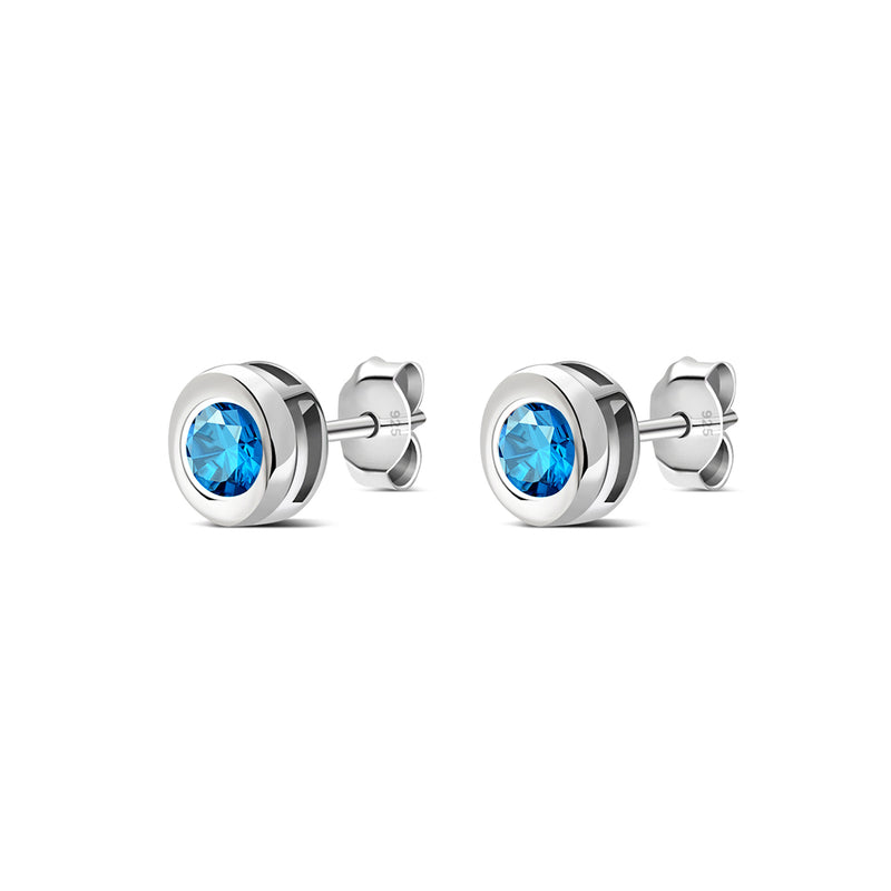Sterling Silver Swiss Blue Topaz 4mm Round Framed Stud Earrings