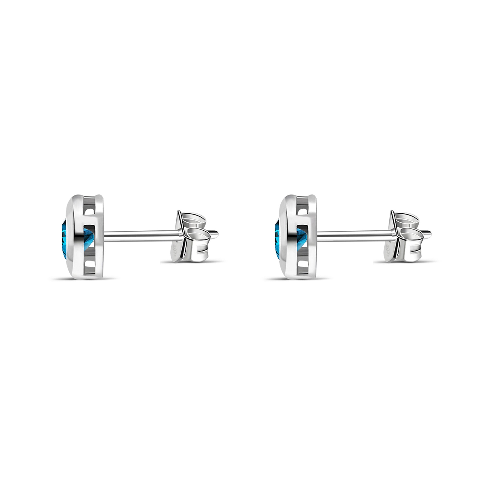 Sterling Silver Swiss Blue Topaz 4mm Round Framed Stud Earrings