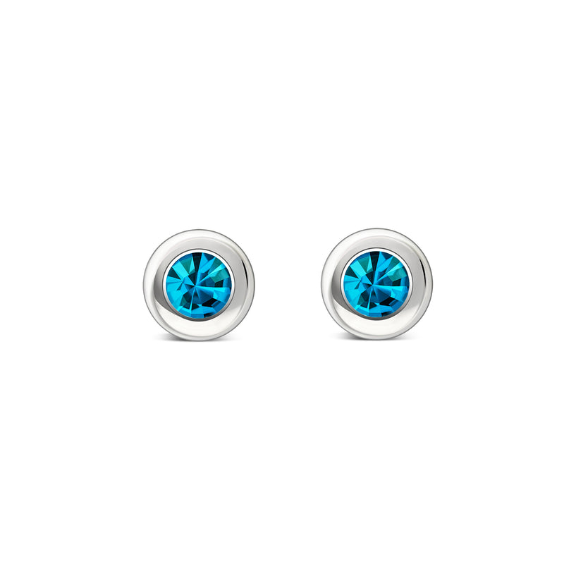 Sterling Silver Swiss Blue Topaz 4mm Round Framed Stud Earrings