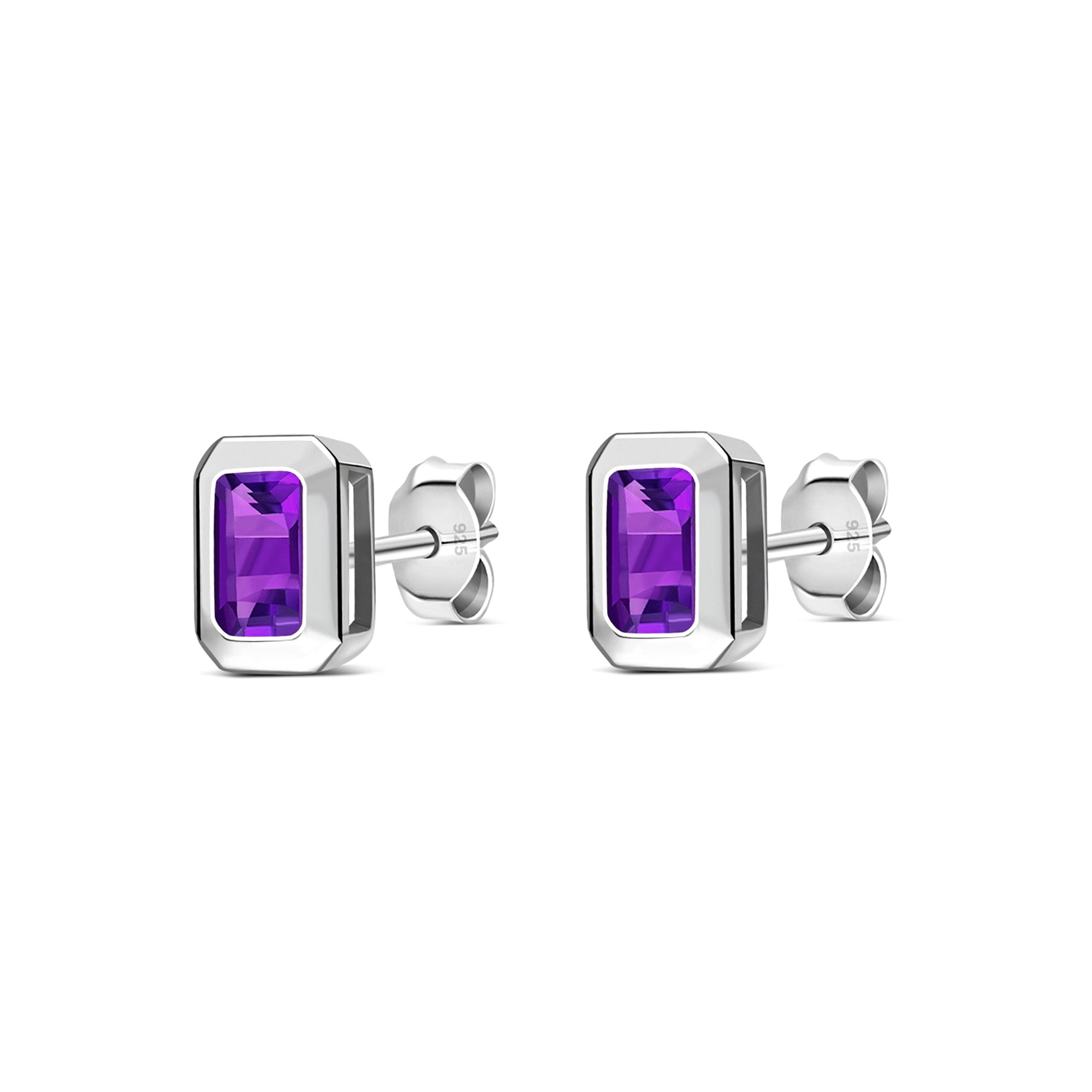 Sterling Silver Amethyst Rectangular Framed Stud Earrings