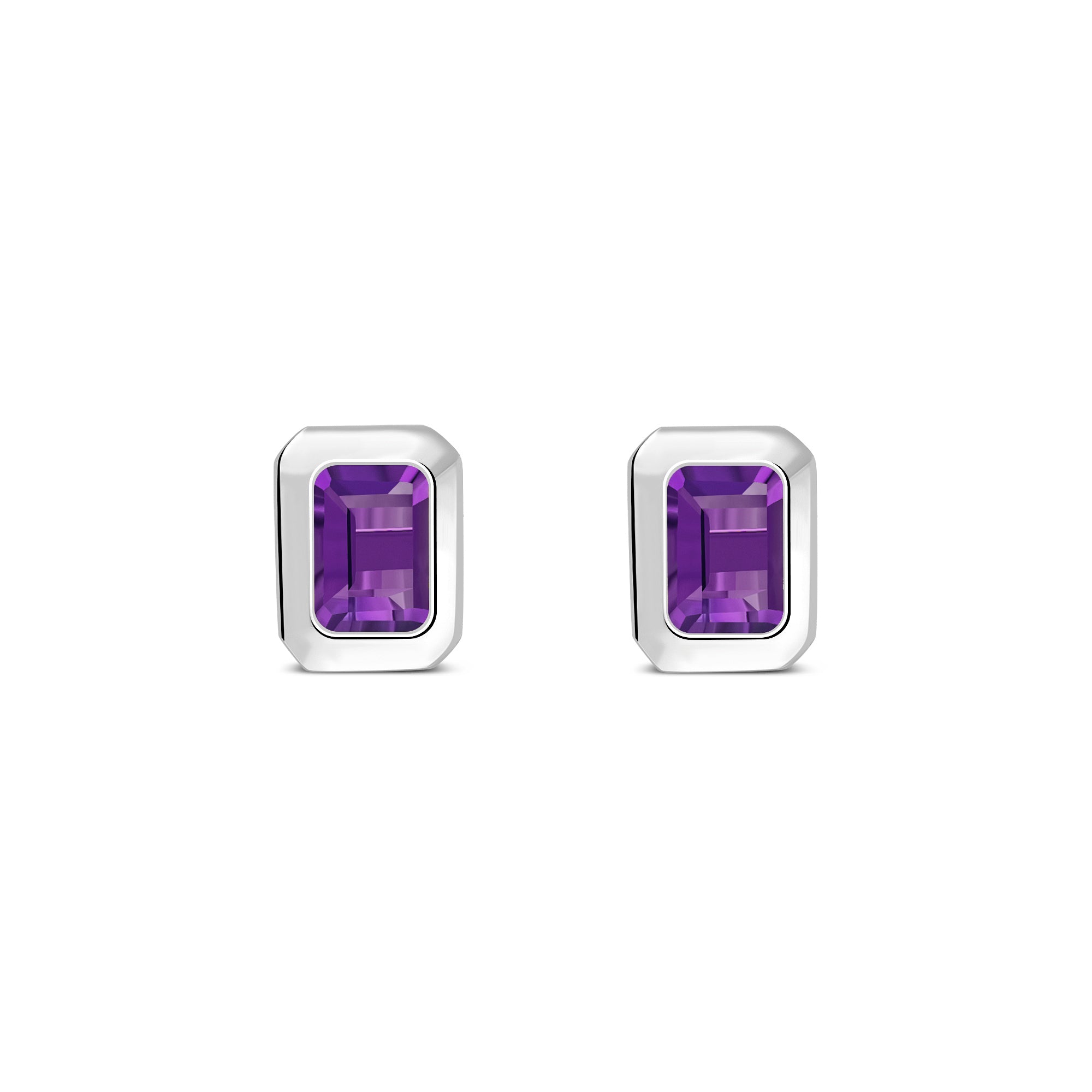 Sterling Silver Amethyst Rectangular Framed Stud Earrings