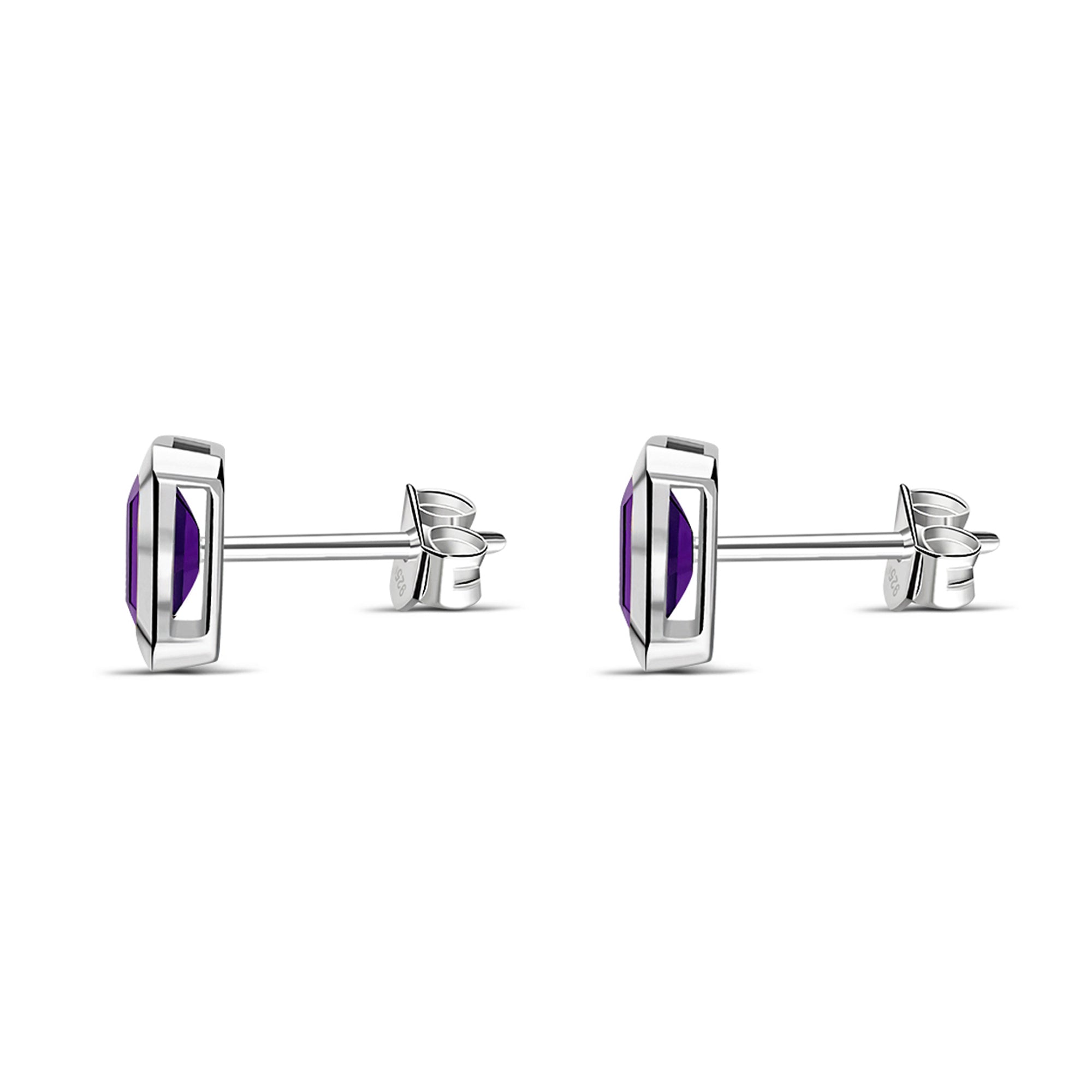 Sterling Silver Amethyst Rectangular Framed Stud Earrings