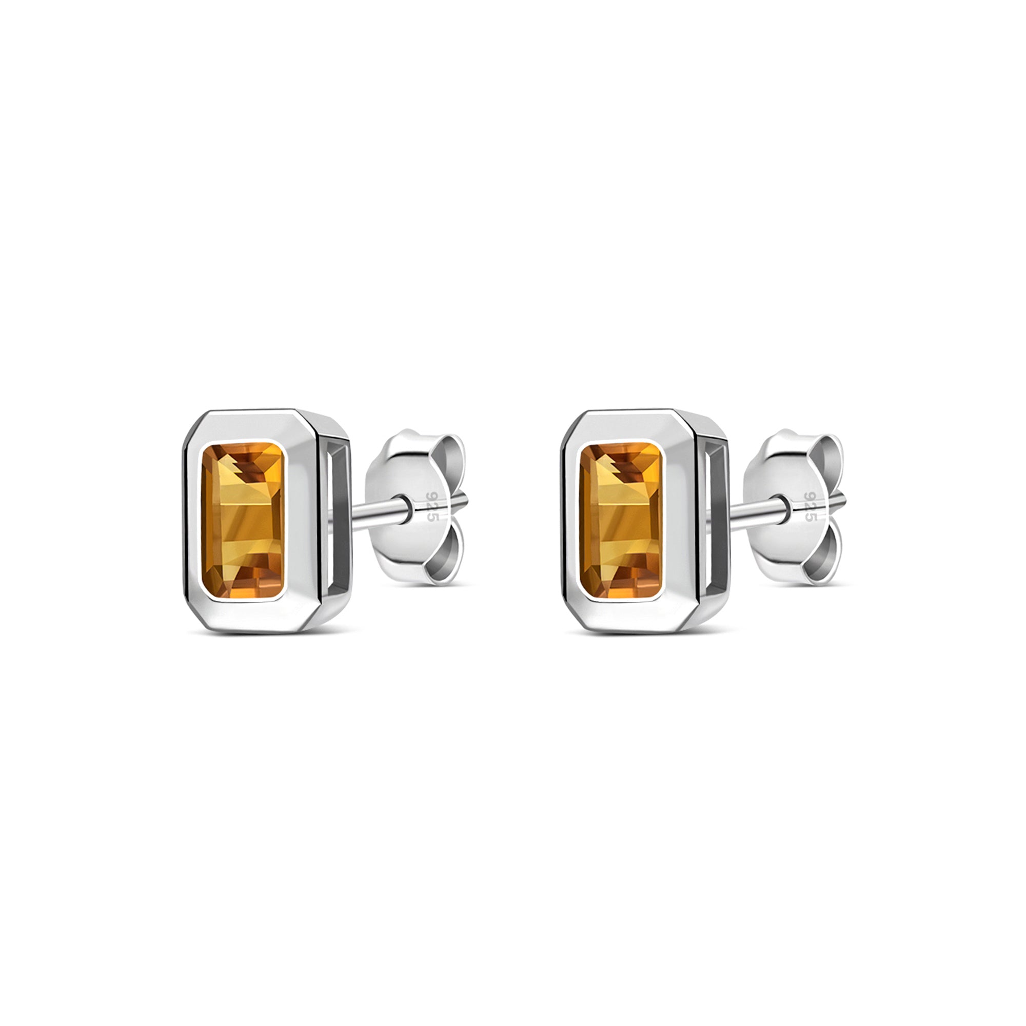 Sterling Silver Citrine Rectangular Framed Stud Earrings