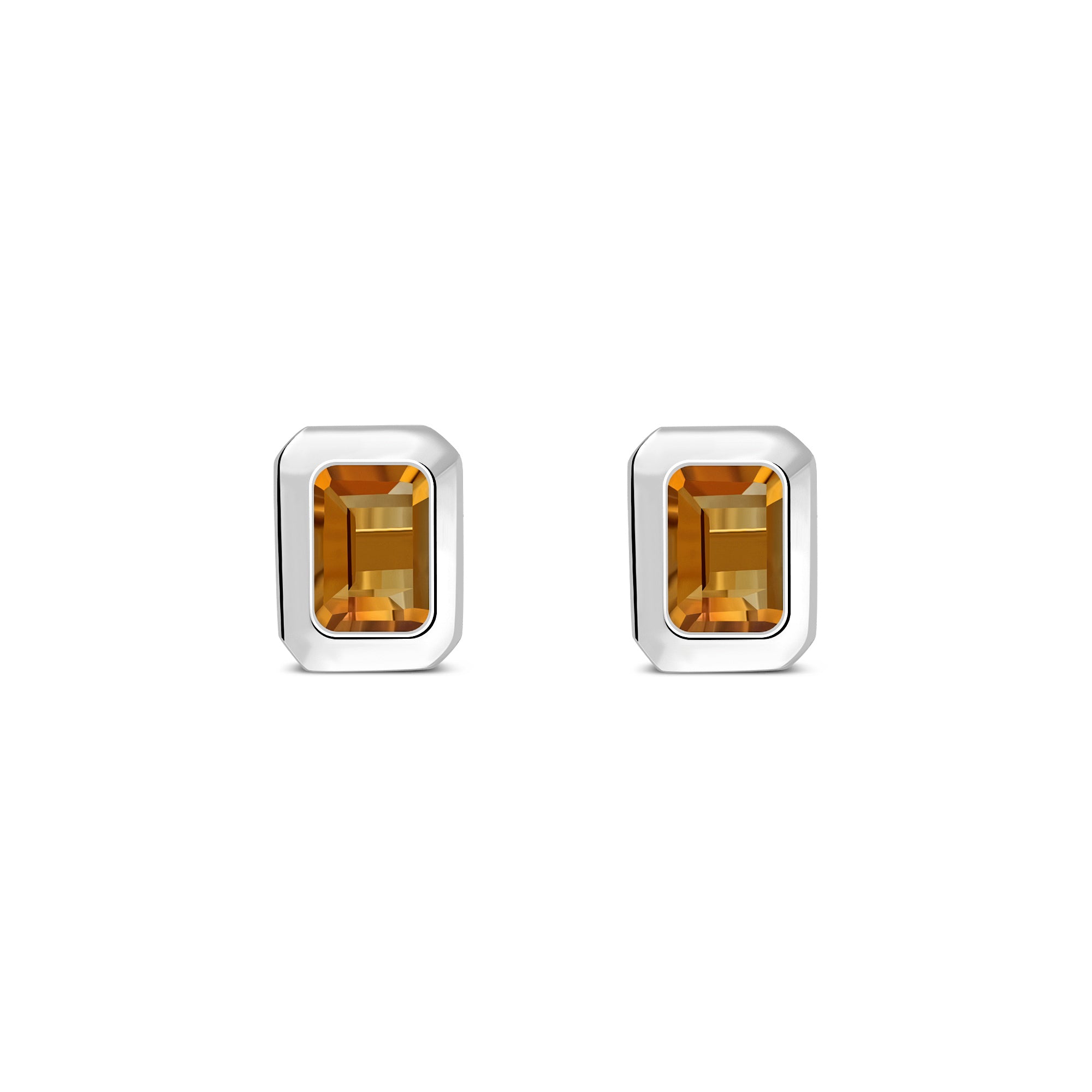 Sterling Silver Citrine Rectangular Framed Stud Earrings