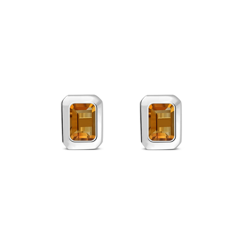 Sterling Silver Citrine Rectangular Framed Stud Earrings