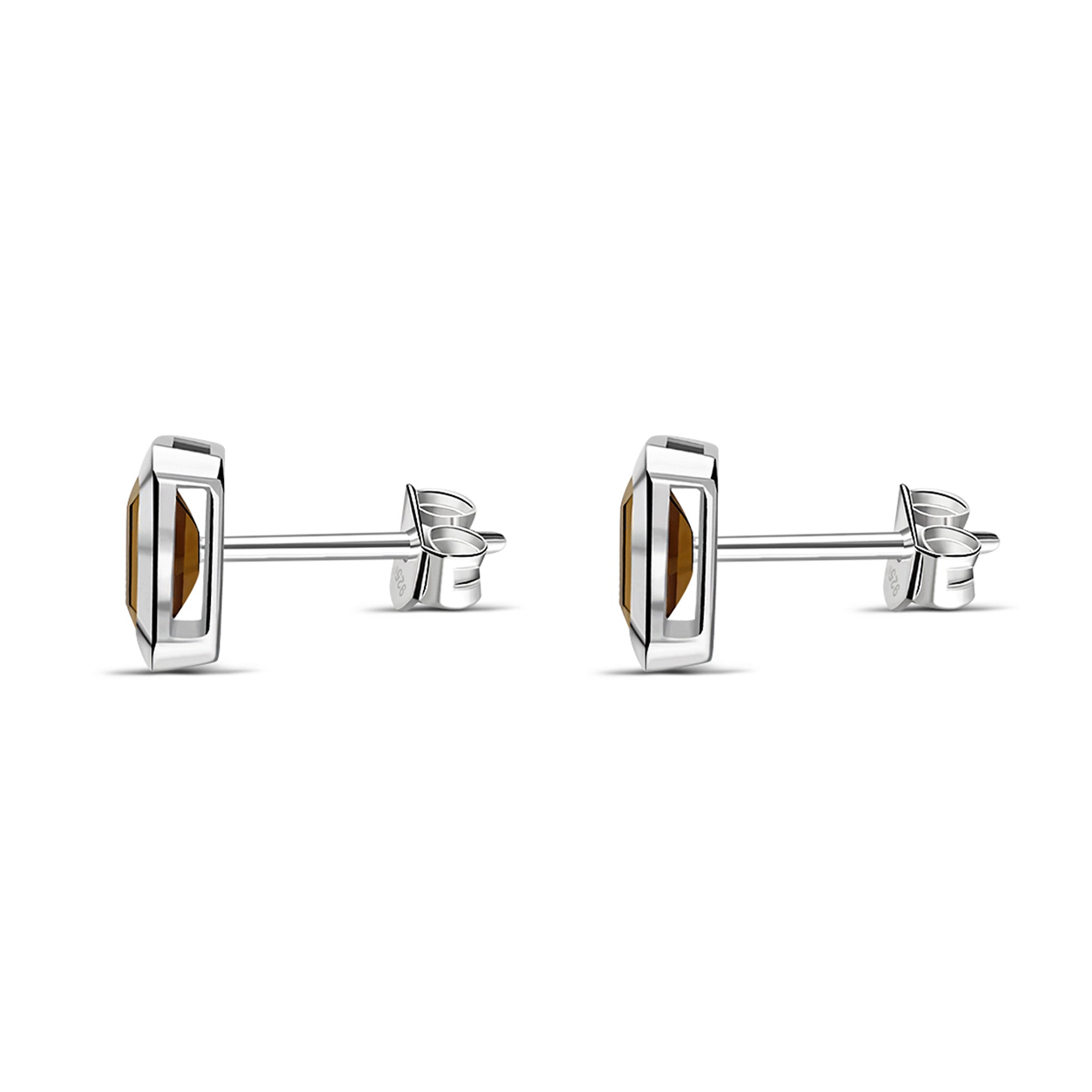 Sterling Silver Citrine Rectangular Framed Stud Earrings