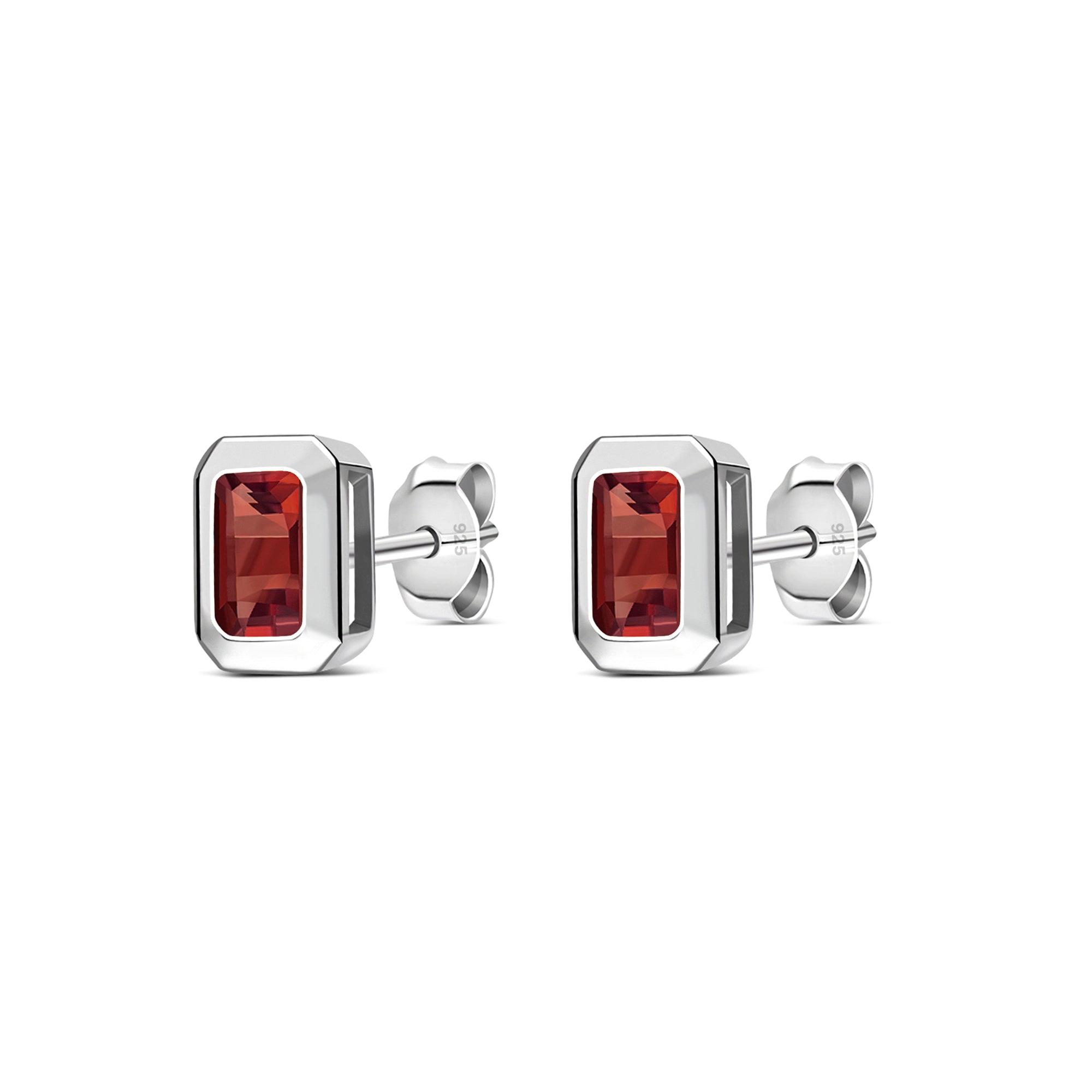 Sterling Silver Garnet Rectangular Framed Stud Earrings