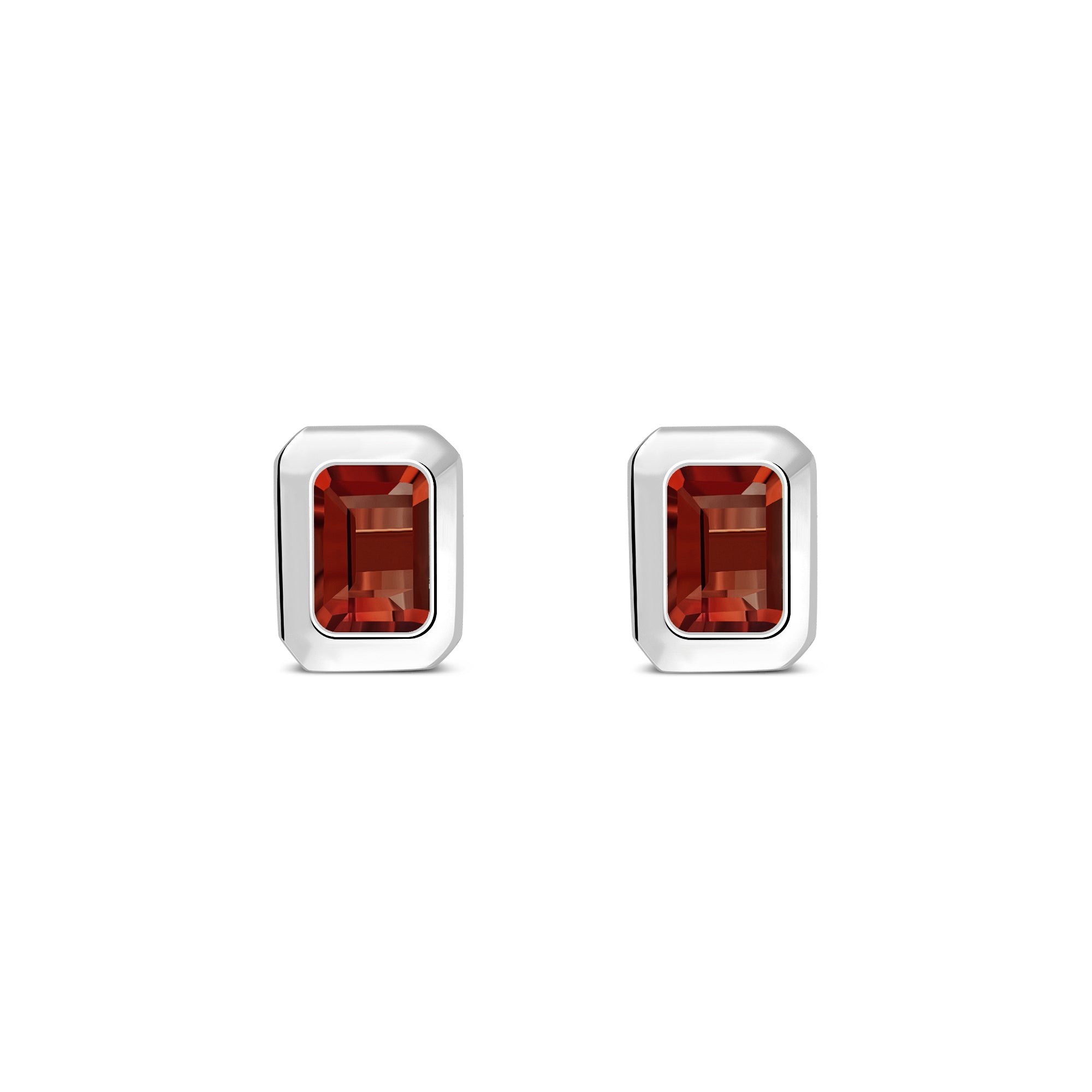 Sterling Silver Garnet Rectangular Framed Stud Earrings