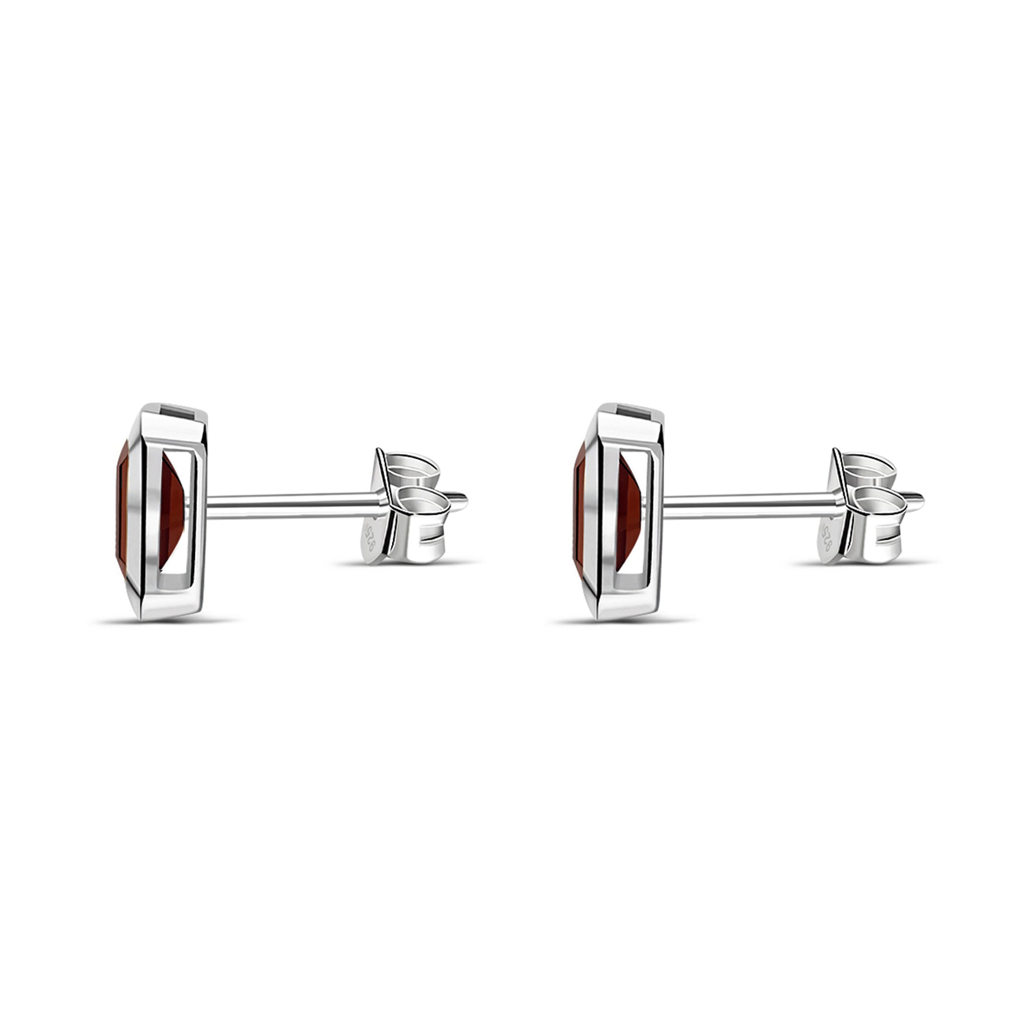 Sterling Silver Garnet Rectangular Framed Stud Earrings