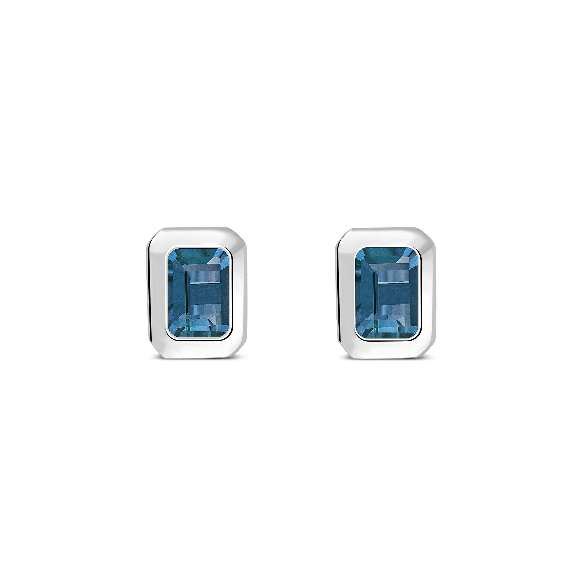 Sterling Silver London Blue Topaz Rectangular Framed Stud Earrings