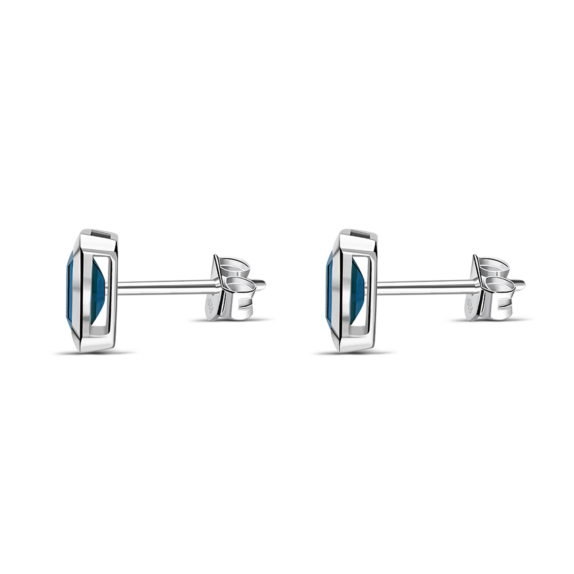 Sterling Silver London Blue Topaz Rectangular Framed Stud Earrings