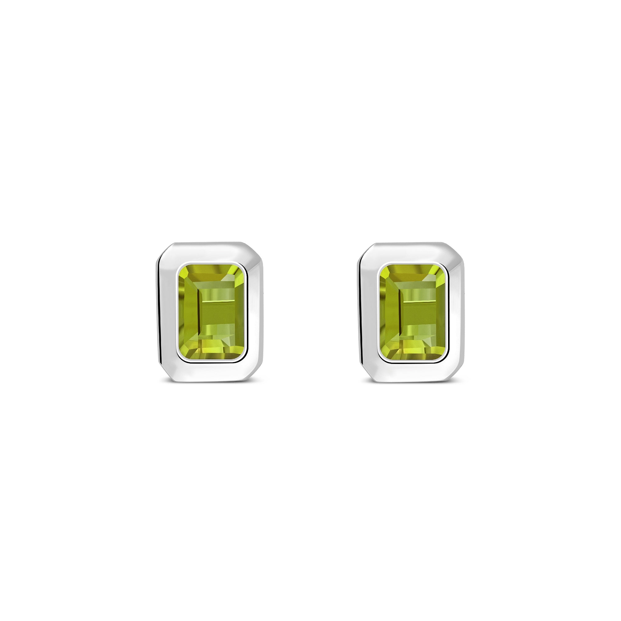 Sterling Silver Peridot Rectangular Framed Stud Earrings