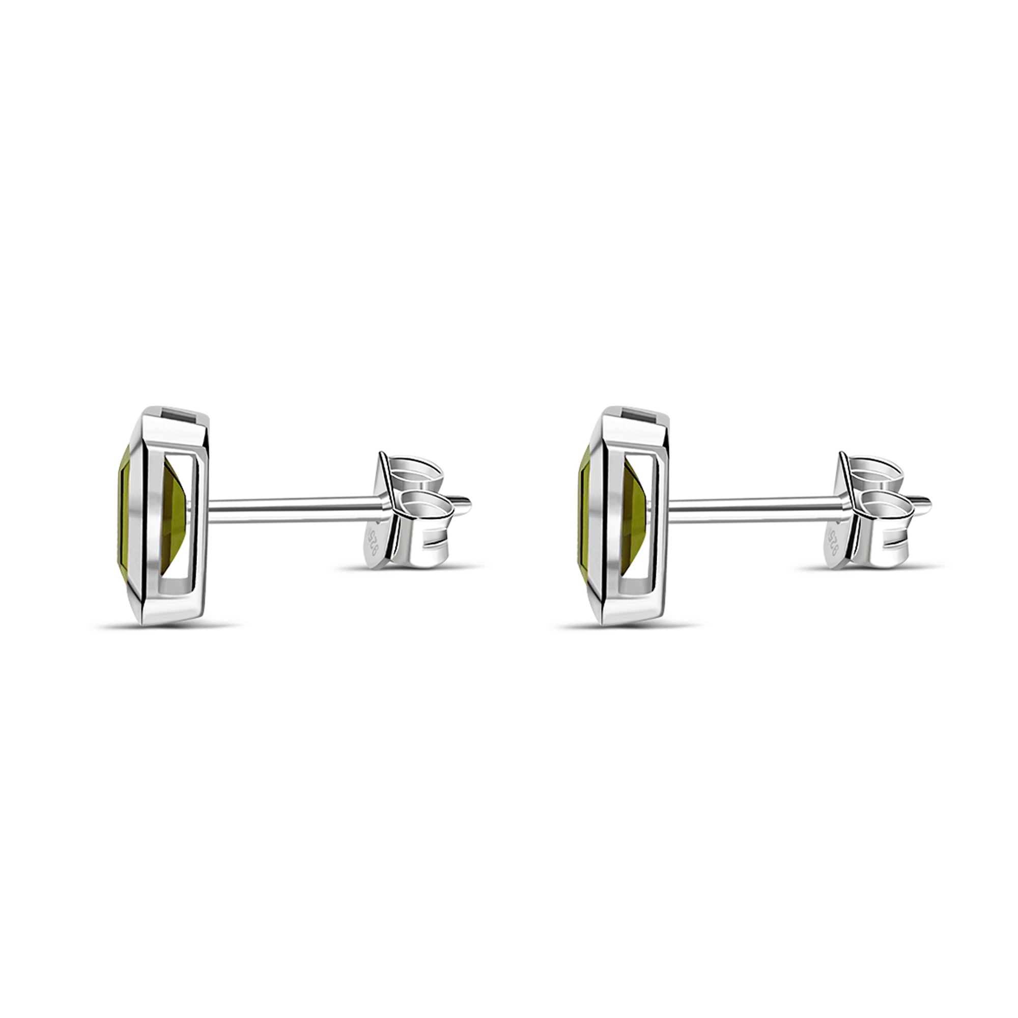 Sterling Silver Peridot Rectangular Framed Stud Earrings