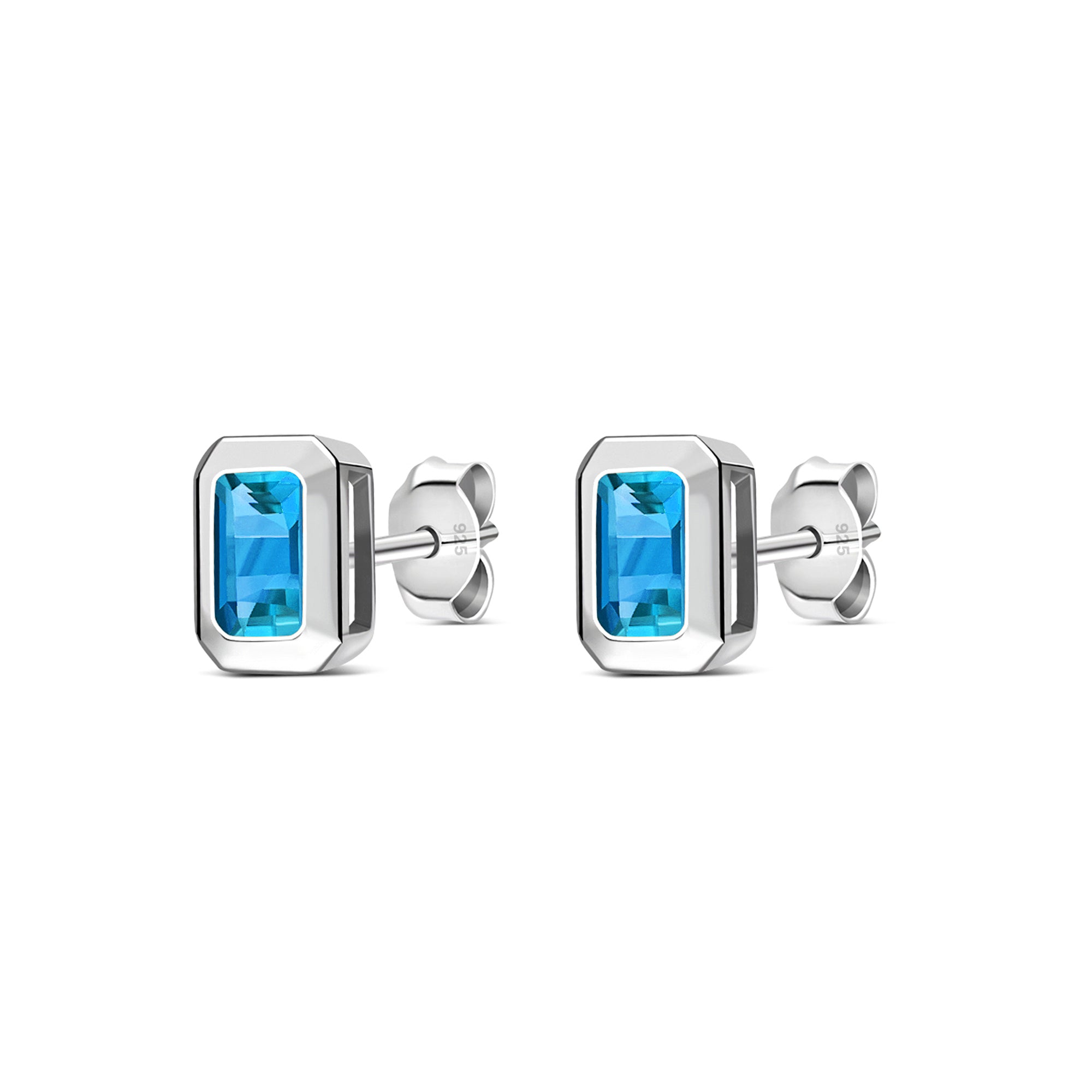 Sterling Silver Swiss Blue Topaz Rectangular Framed Stud Earrings