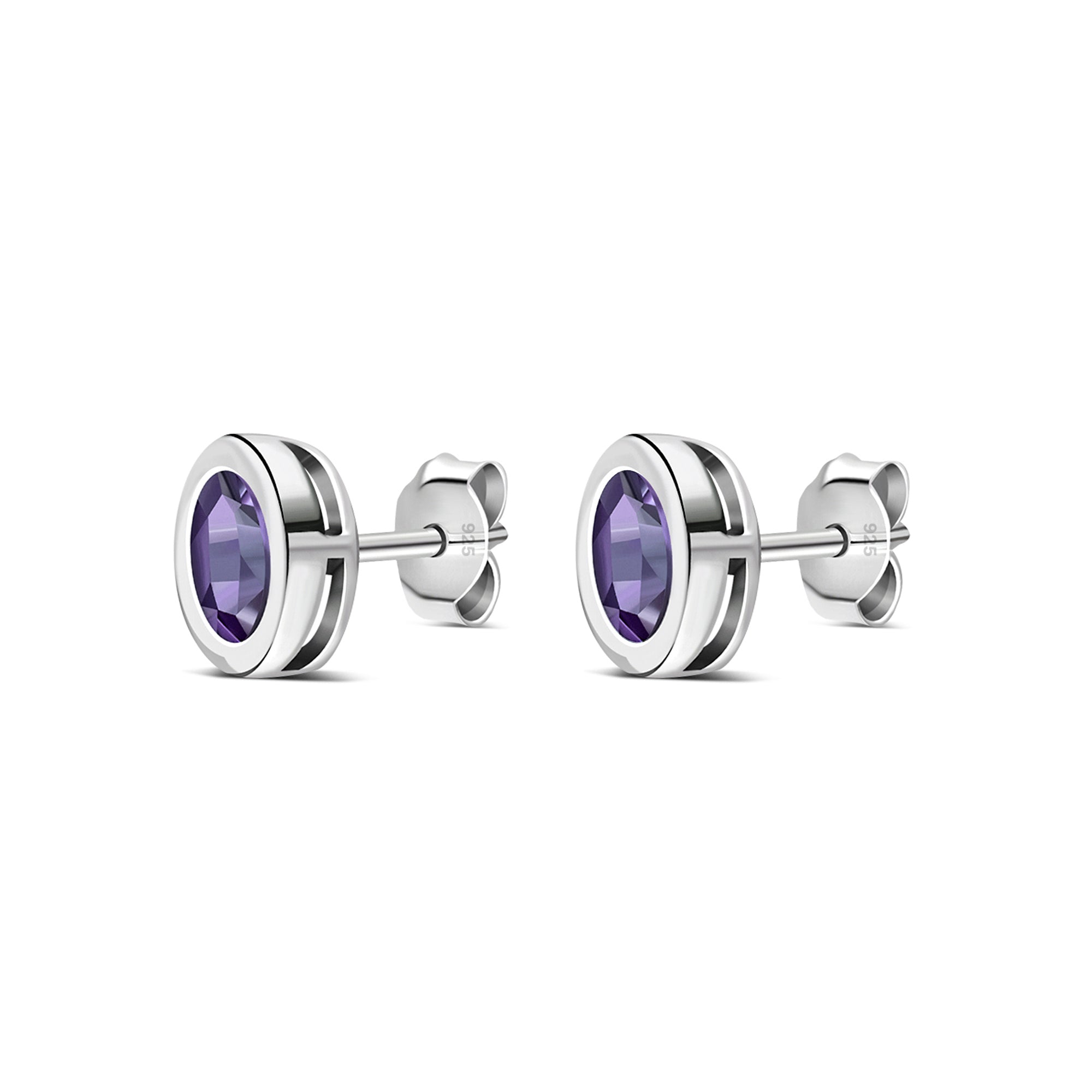 Sterling Silver Amethyst Oval Framed Stud Earrings