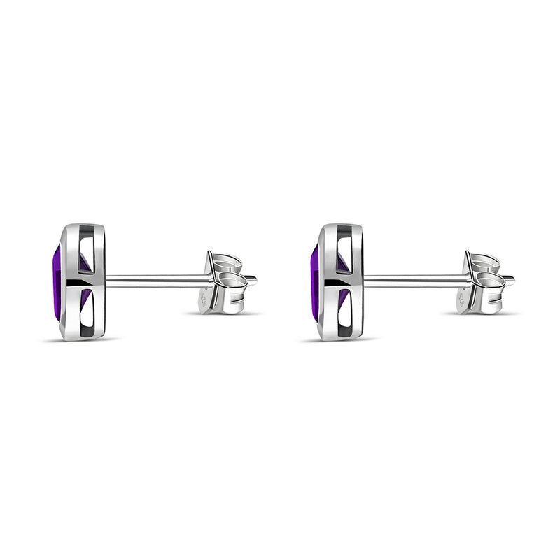 Sterling Silver Amethyst Oval Framed Stud Earrings