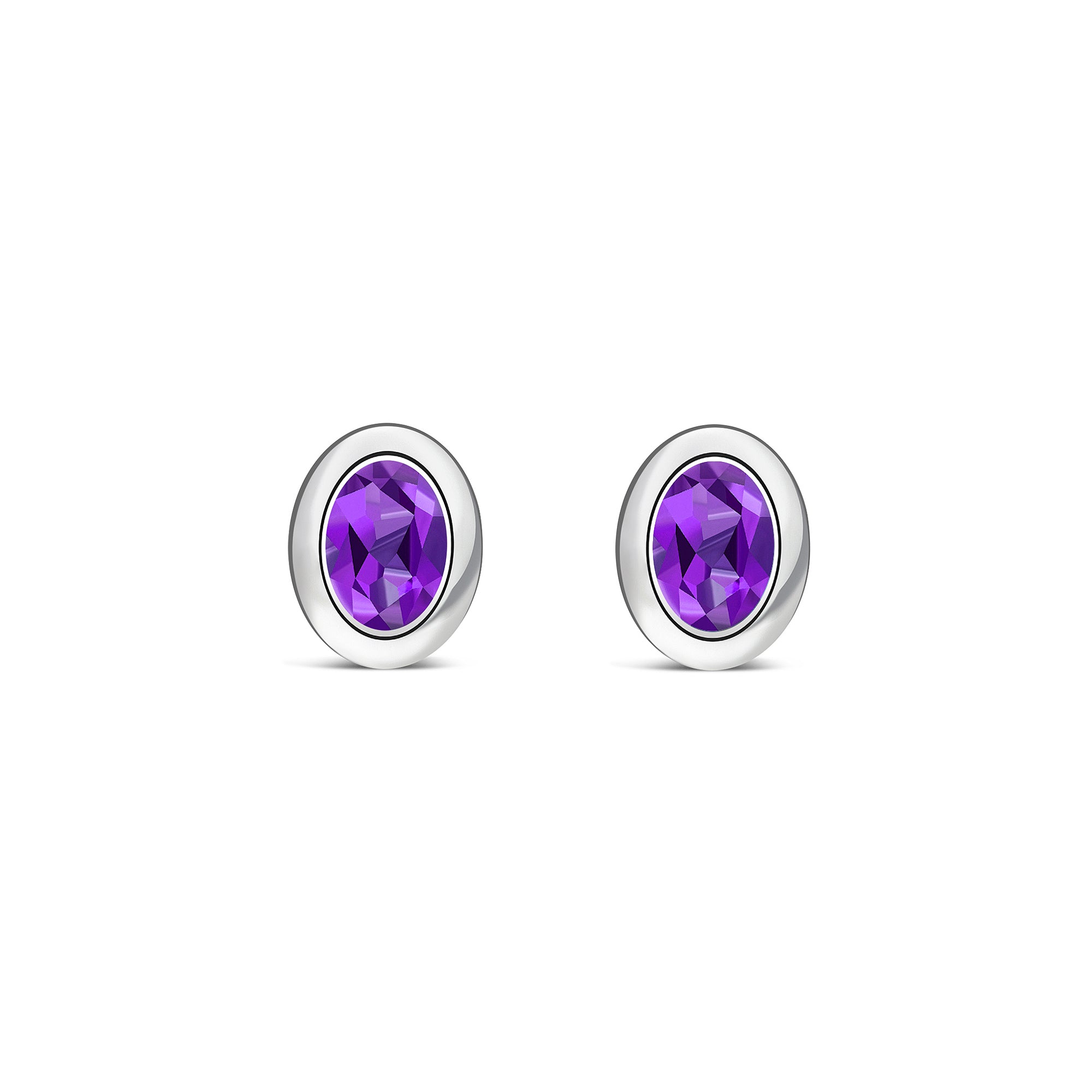 Sterling Silver Amethyst Oval Framed Stud Earrings