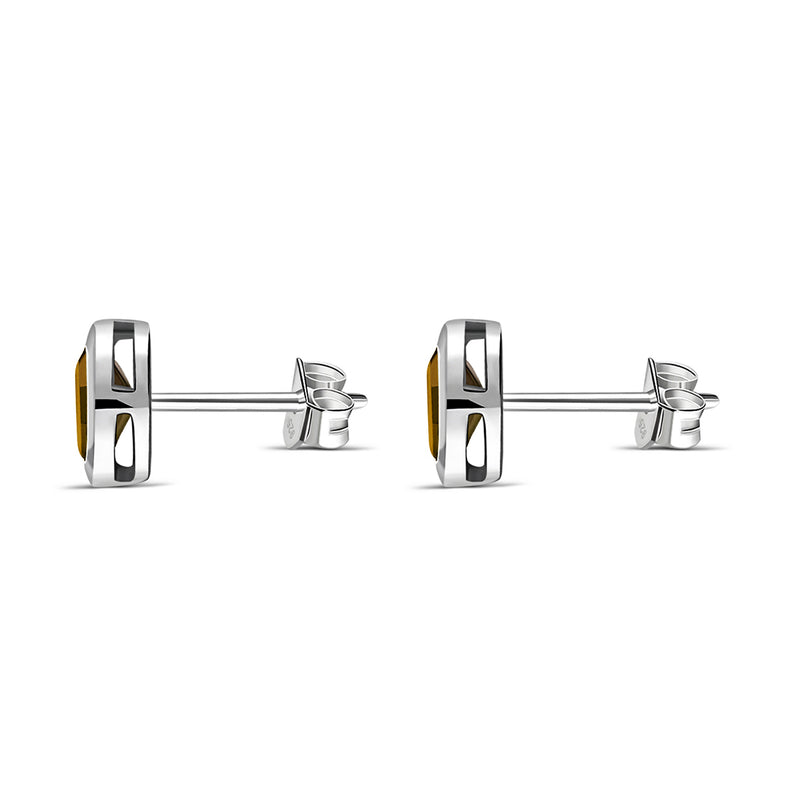 Sterling Silver Citrine Oval Framed Stud Earrings