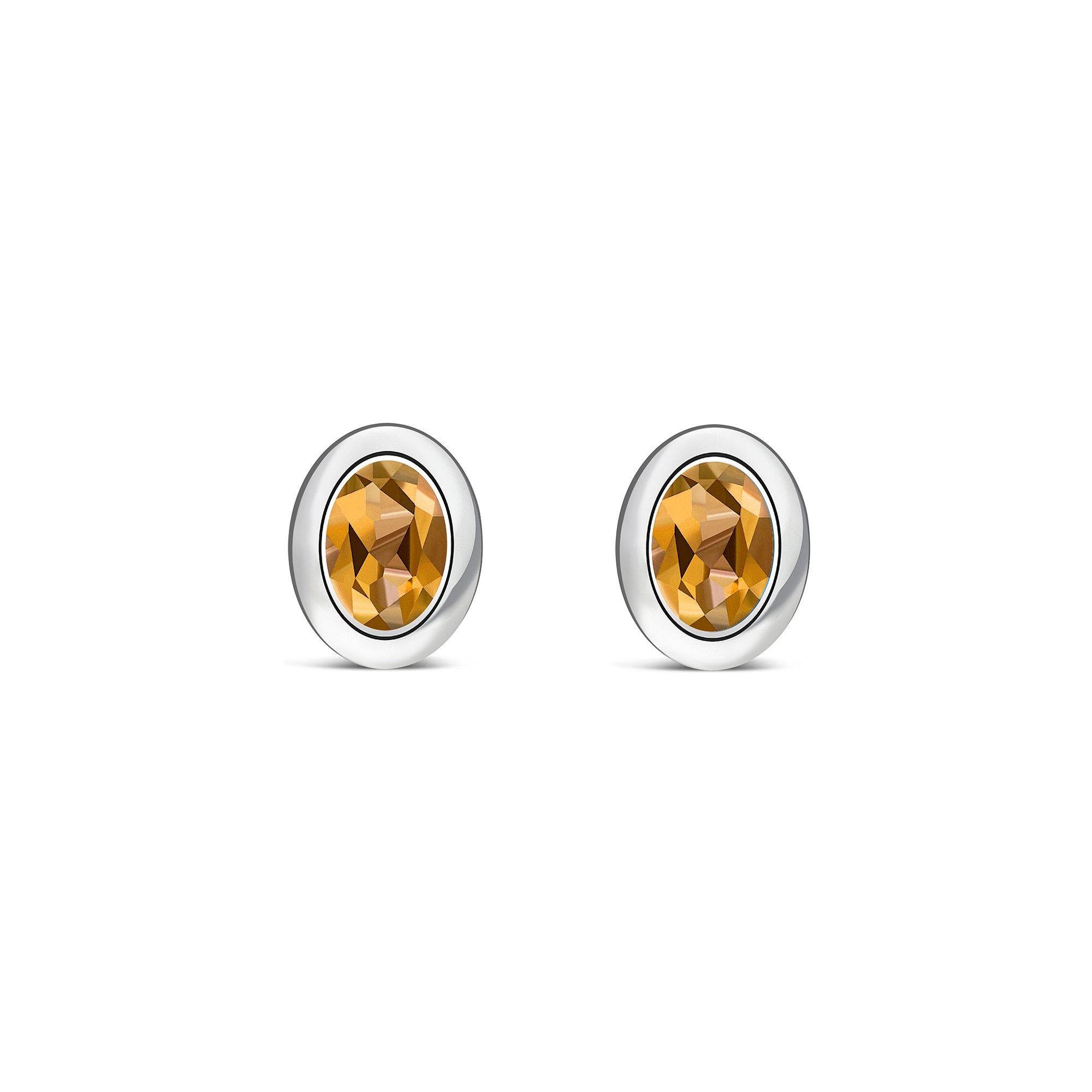 Sterling Silver Citrine Oval Framed Stud Earrings