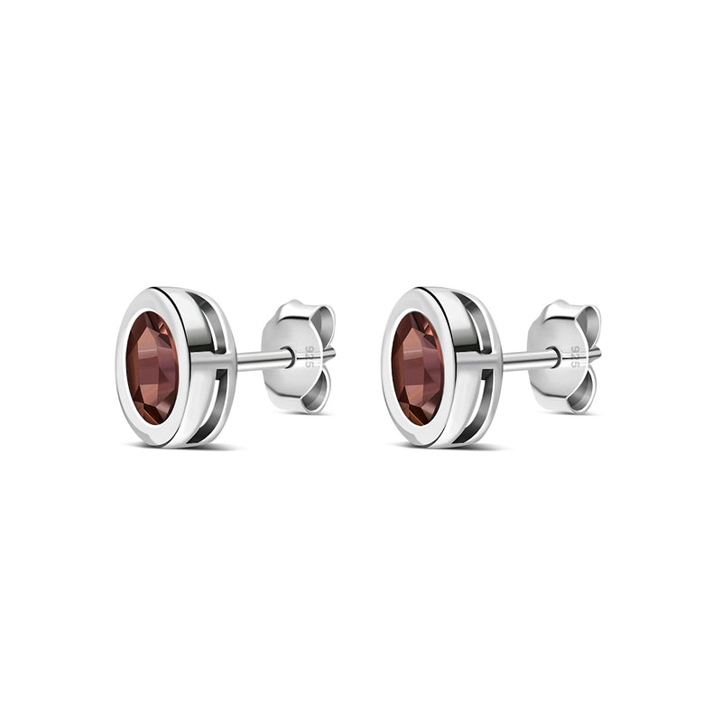 Sterling Silver Garnet Oval Framed Stud Earrings