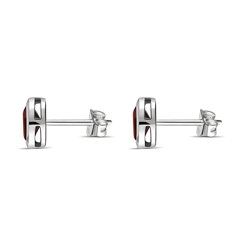 Sterling Silver Garnet Oval Framed Stud Earrings