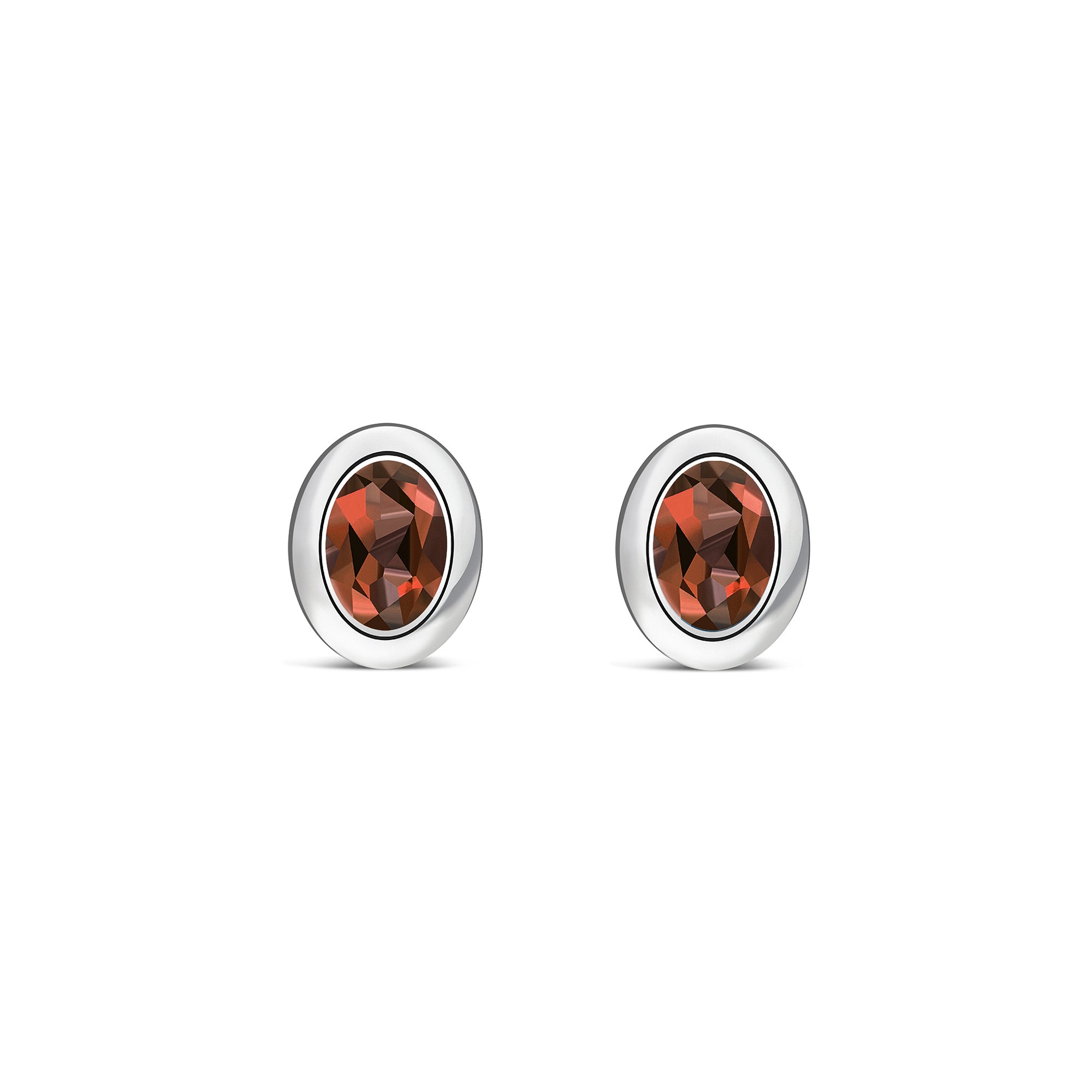 Sterling Silver Garnet Oval Framed Stud Earrings