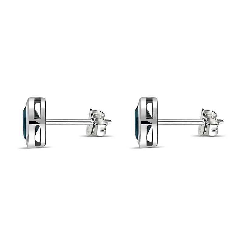 Sterling Silver London Blue Topaz Oval Framed Stud Earrings