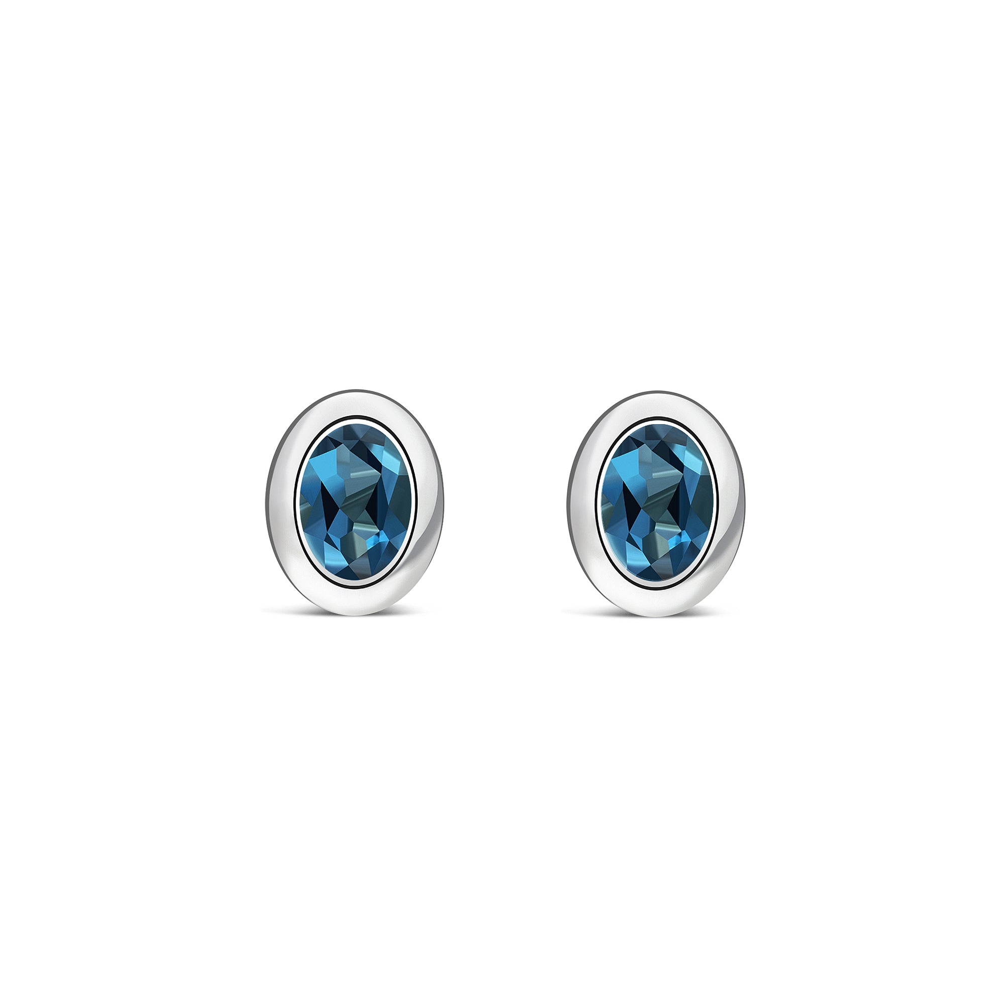 Sterling Silver London Blue Topaz Oval Framed Stud Earrings